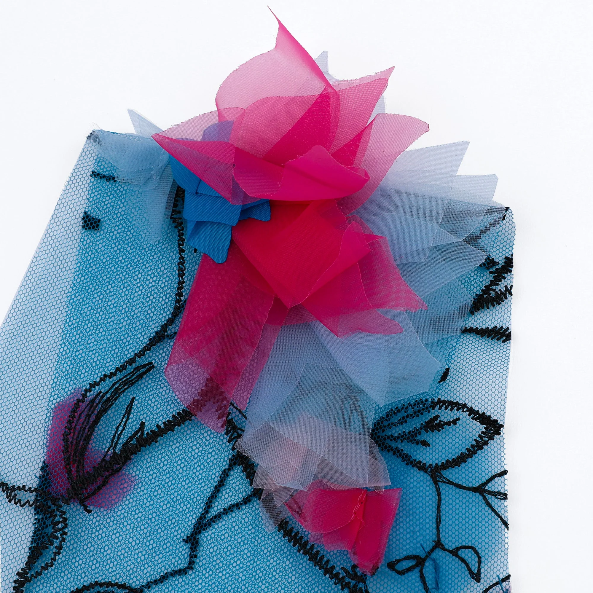Big Honeysuckle 3D Embroidered Tulle - Teal