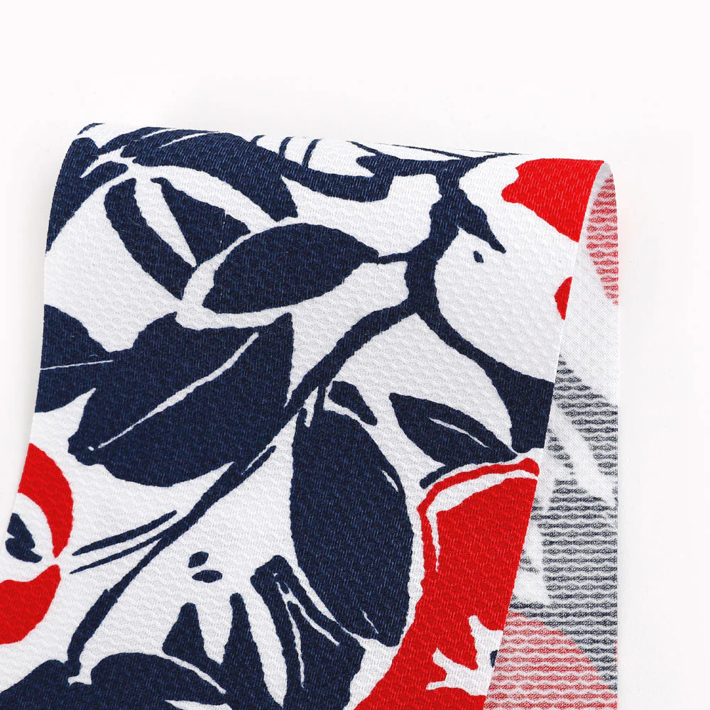 Blooming Rockrose Textured Cotton - Navy/Red