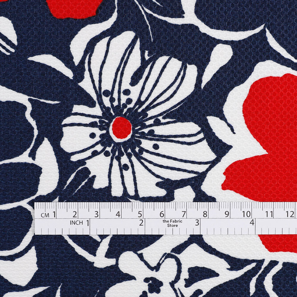 Blooming Rockrose Textured Cotton - Navy/Red - Image 4