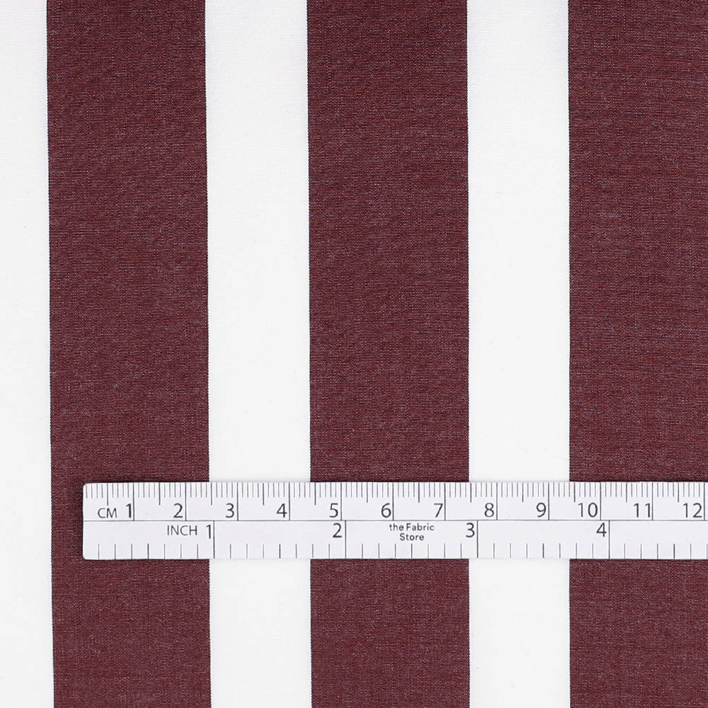 Bold Stripe Cotton Shirting - White/Wine - Image 4