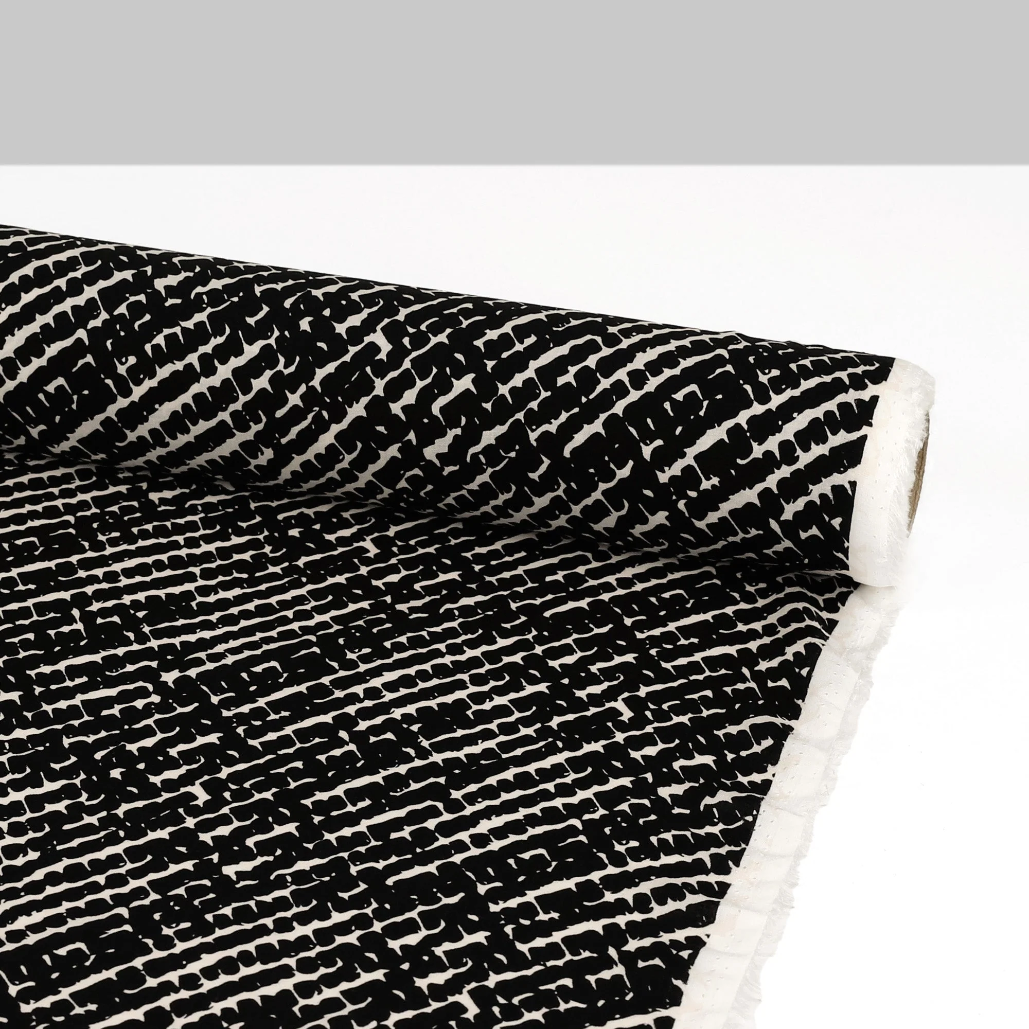 Diagonal Cobblestone Viscose Challis -Black Vanilla - Image 3