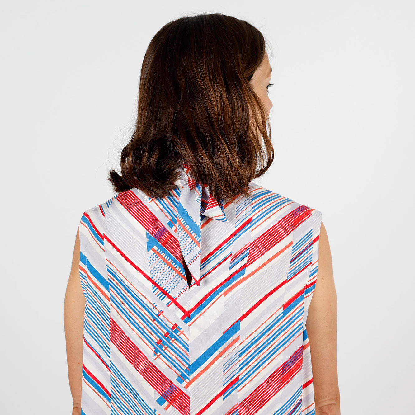 Diagonal Multi Stripe Rayon Challis - Red/Blue - Image 4