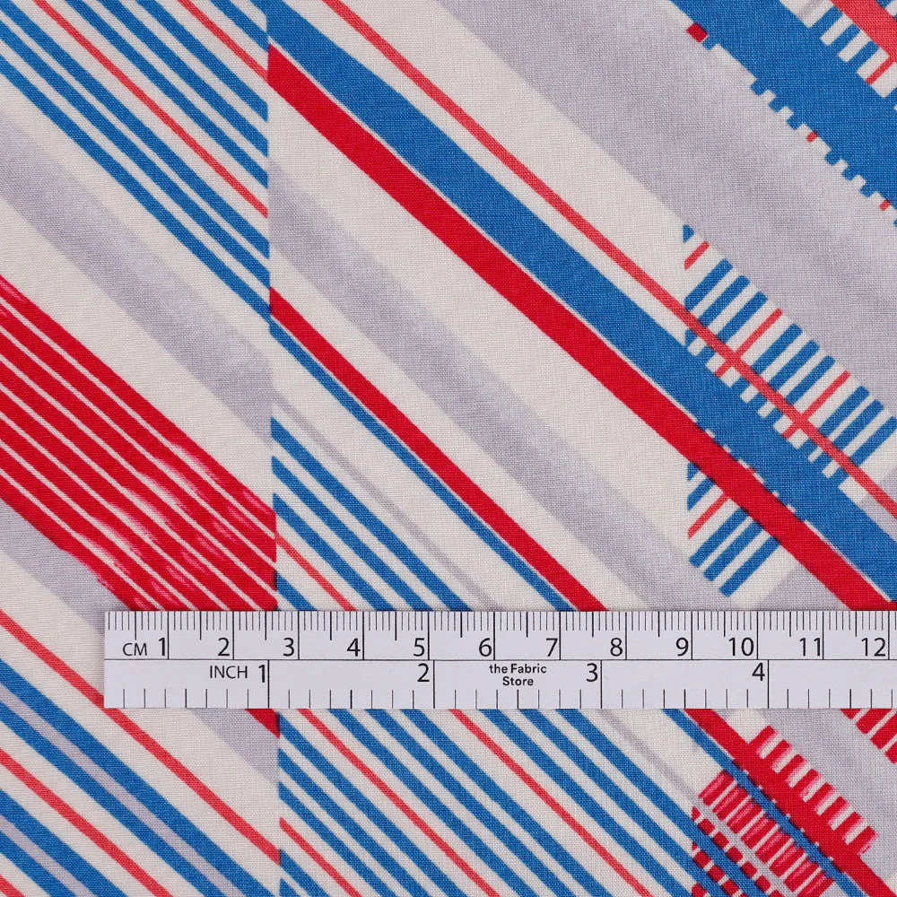 Diagonal Multi Stripe Rayon Challis - Red/Blue - Image 6