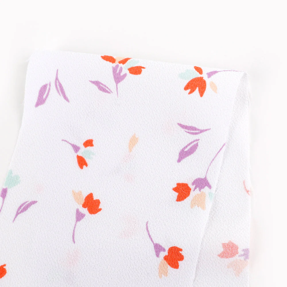 Scattered Tulips Rayon Crepe - Cool White