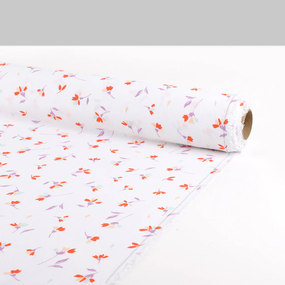 Scattered Tulips Rayon Crepe - Cool White - Image 3