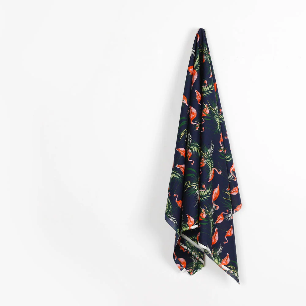 Flamingo Palm Cotton Shirting - Navy - Image 2