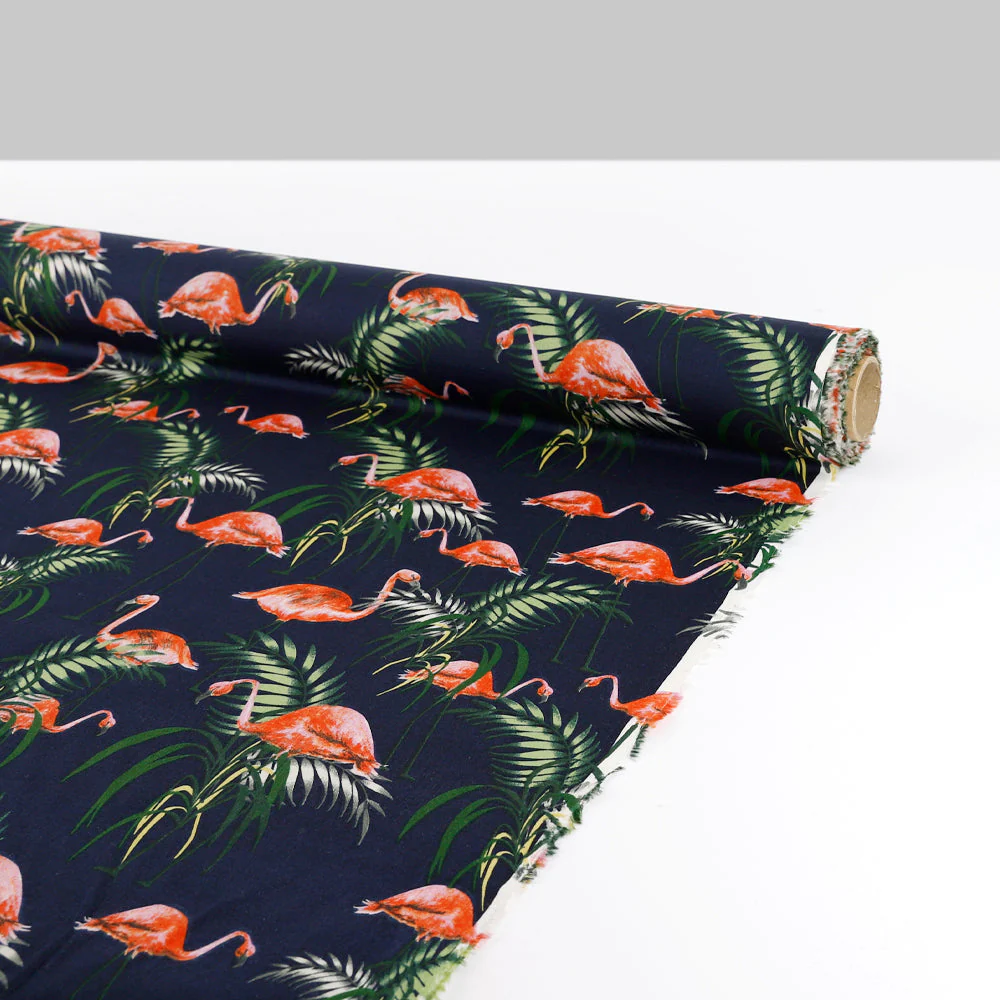 Flamingo Palm Cotton Shirting - Navy - Image 3