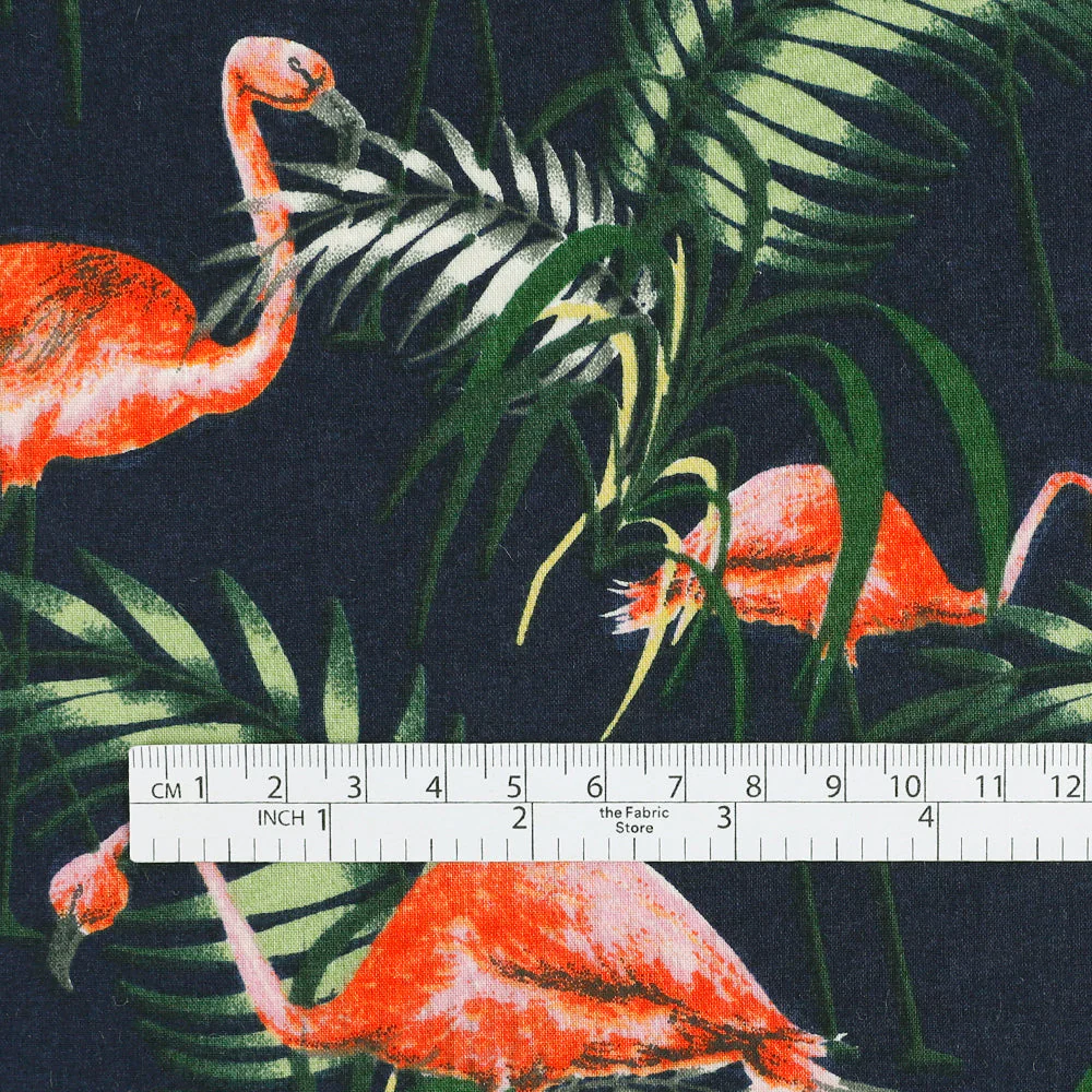 Flamingo Palm Cotton Shirting - Navy - Image 4