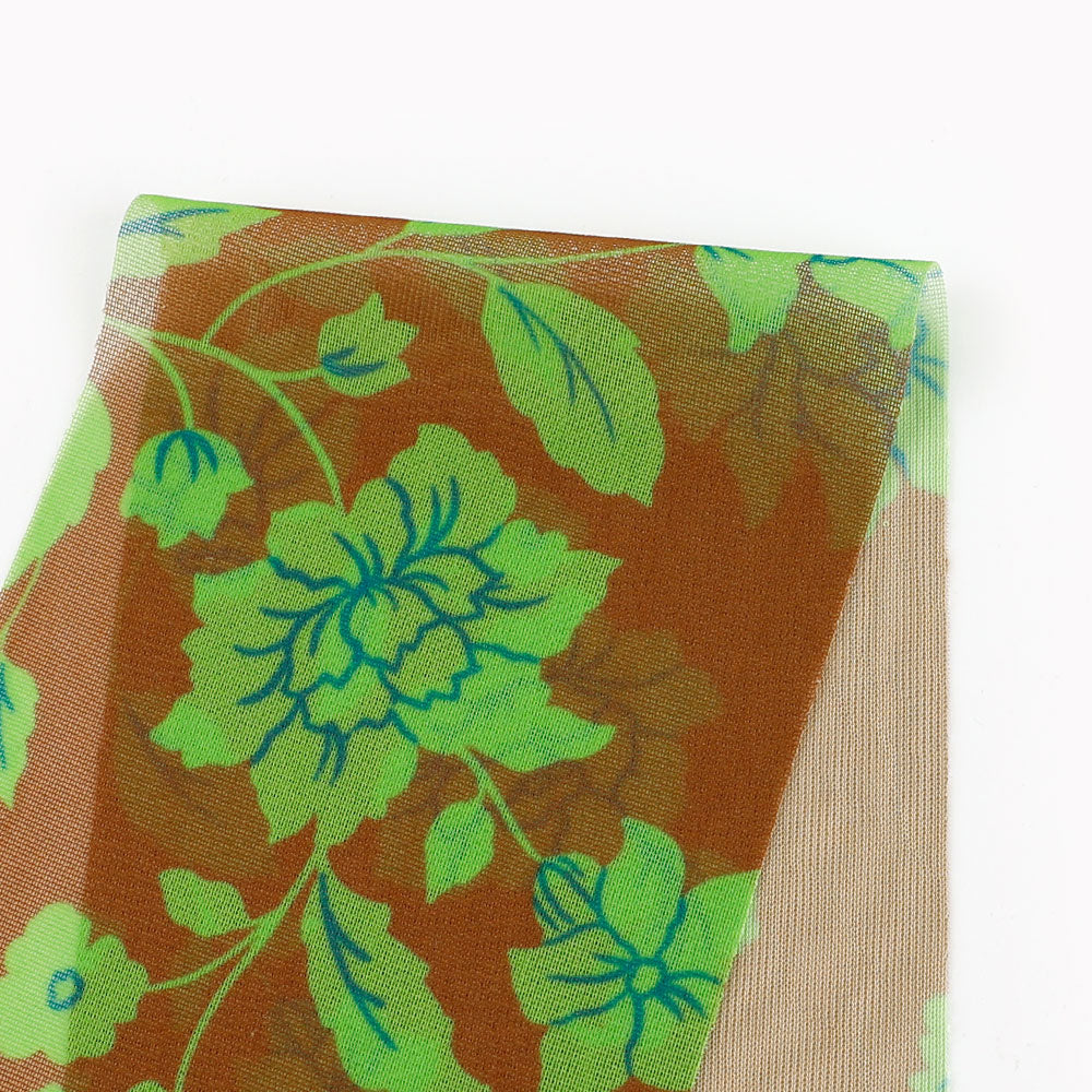 Flowering Vine Stretch Mesh - Acorn/Green