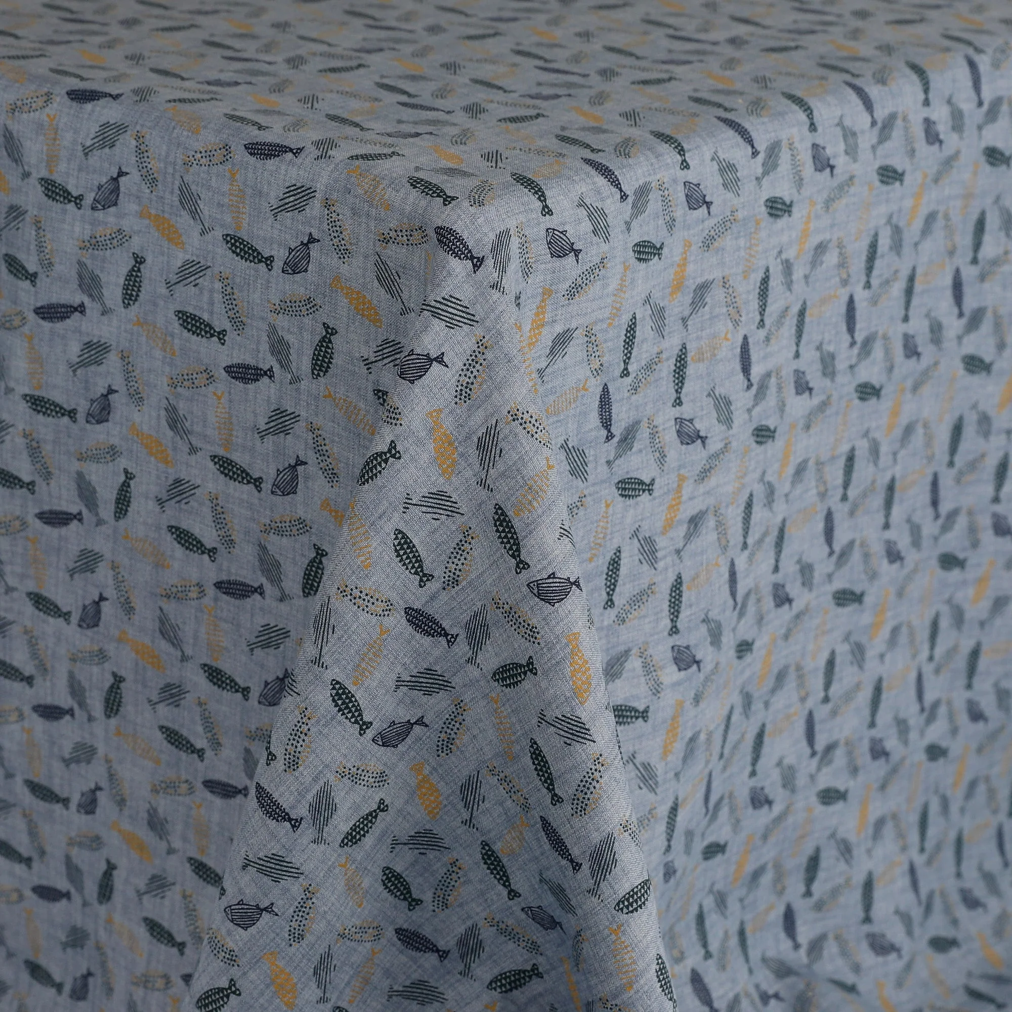Fun Fish Linen Shirting - Bluestone - Image 2