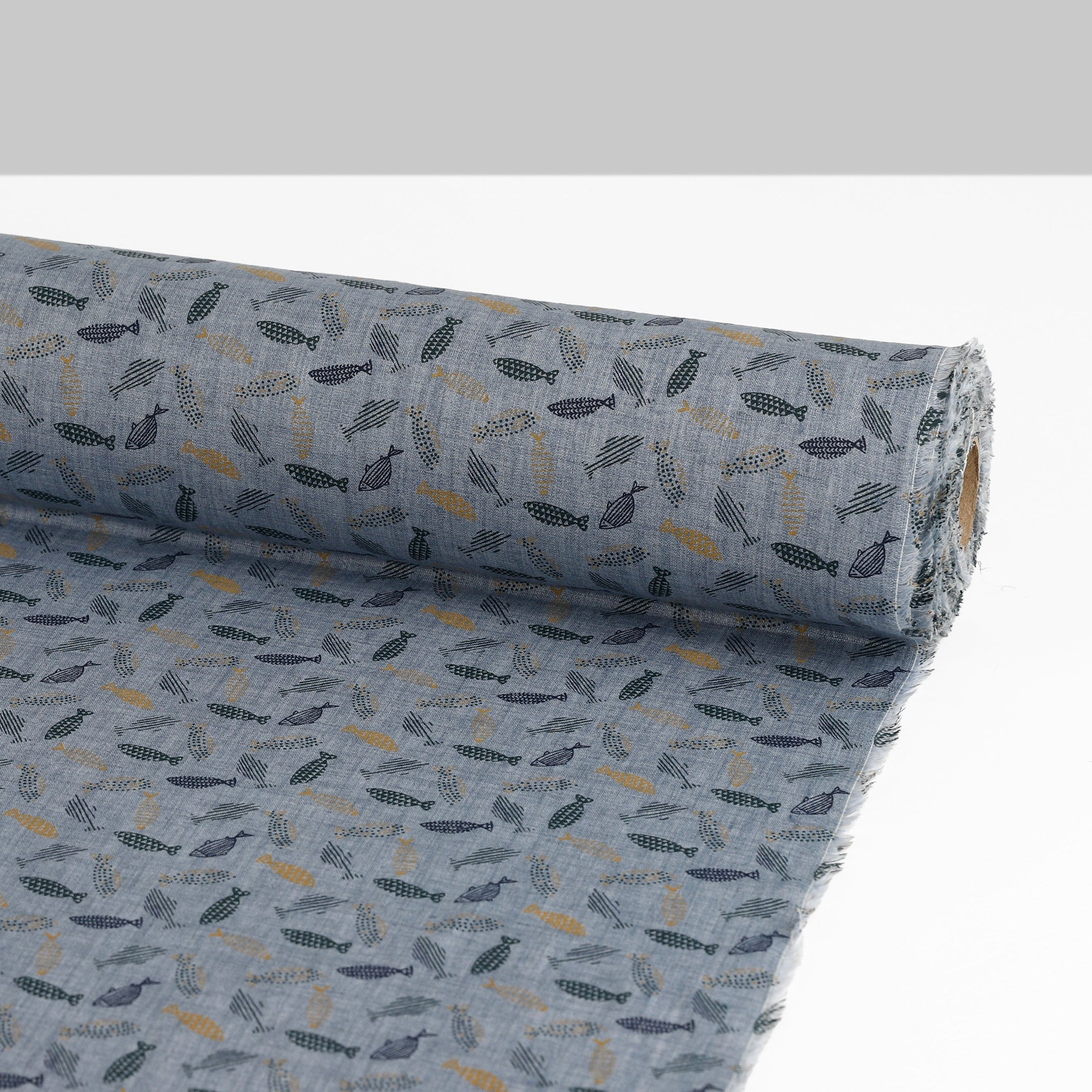 Fun Fish Linen Shirting - Bluestone - Image 3