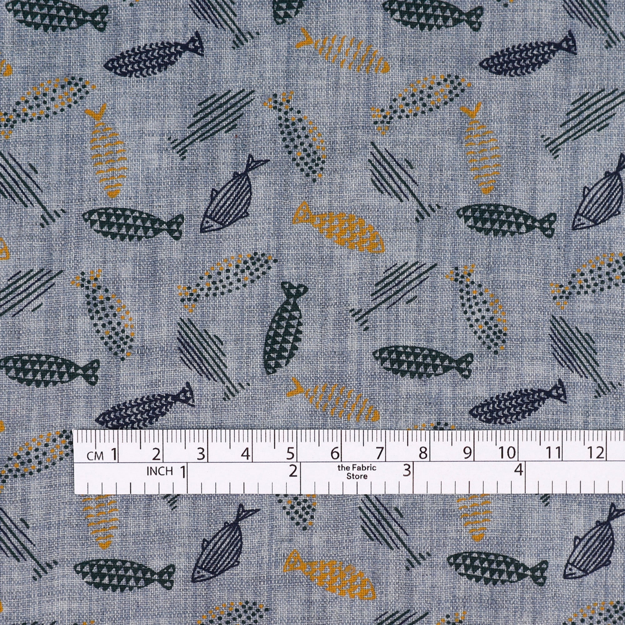 Fun Fish Linen Shirting - Bluestone - Image 4