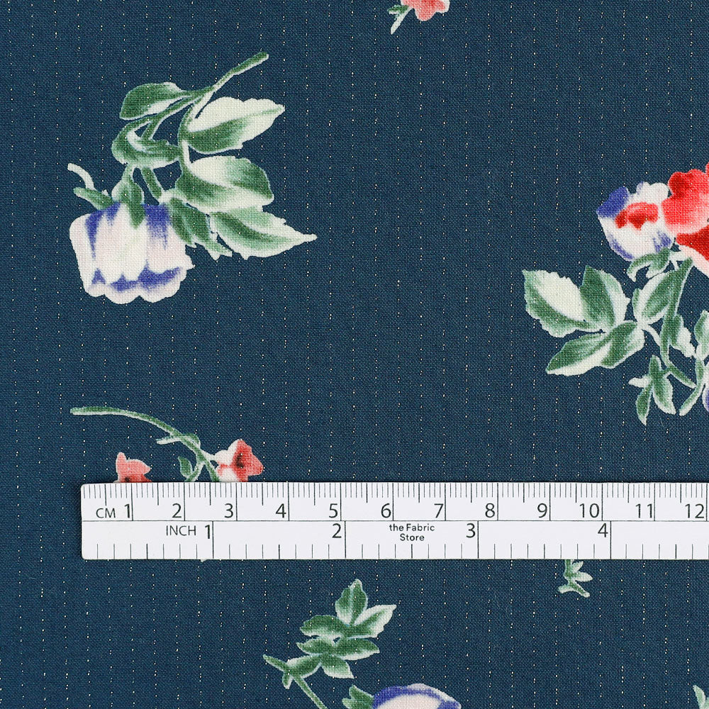 Garden Sprigs Sparkle Pinstripe Cotton - Steel Blue - Image 4