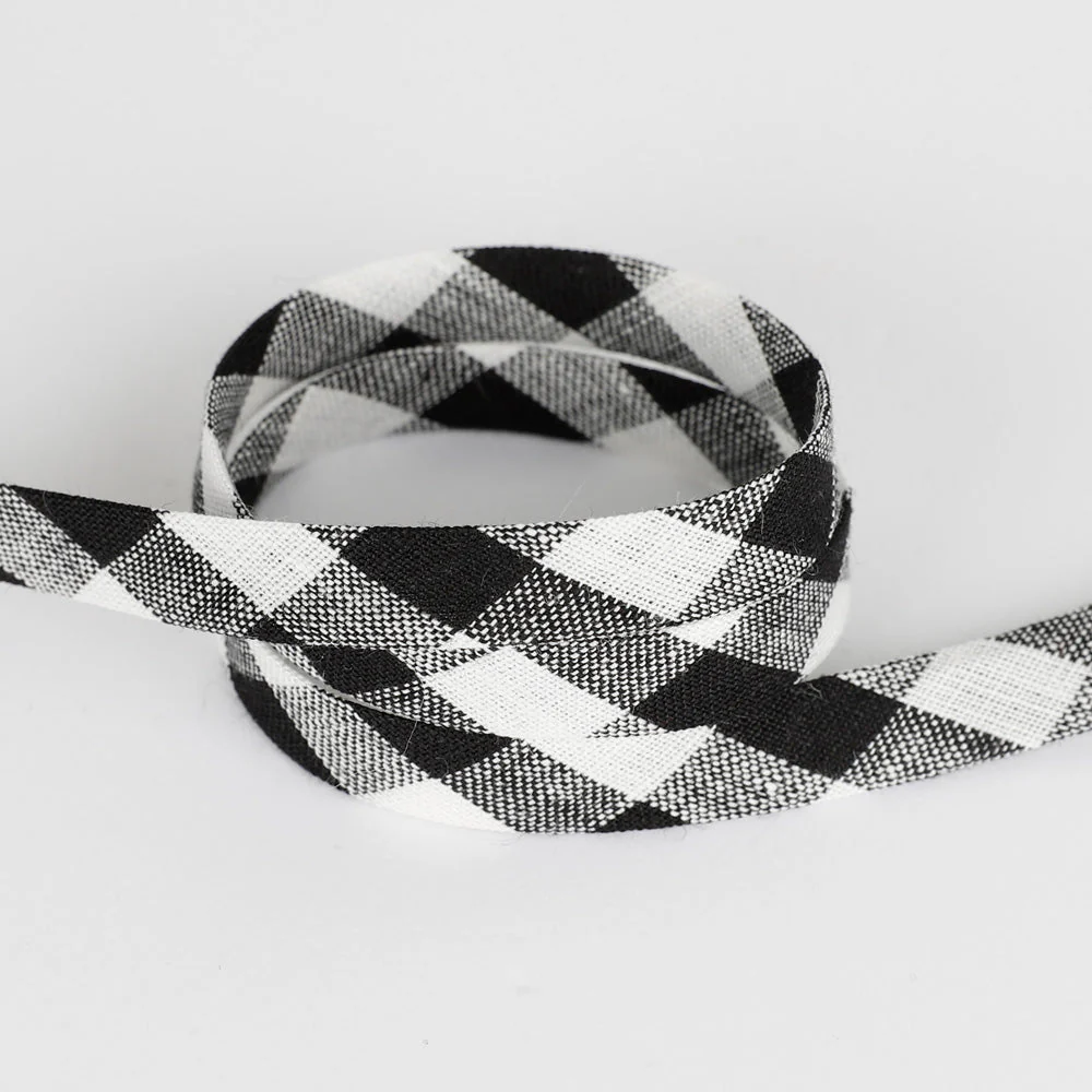 Gingham Linen Bias Binding - Black - Image 2