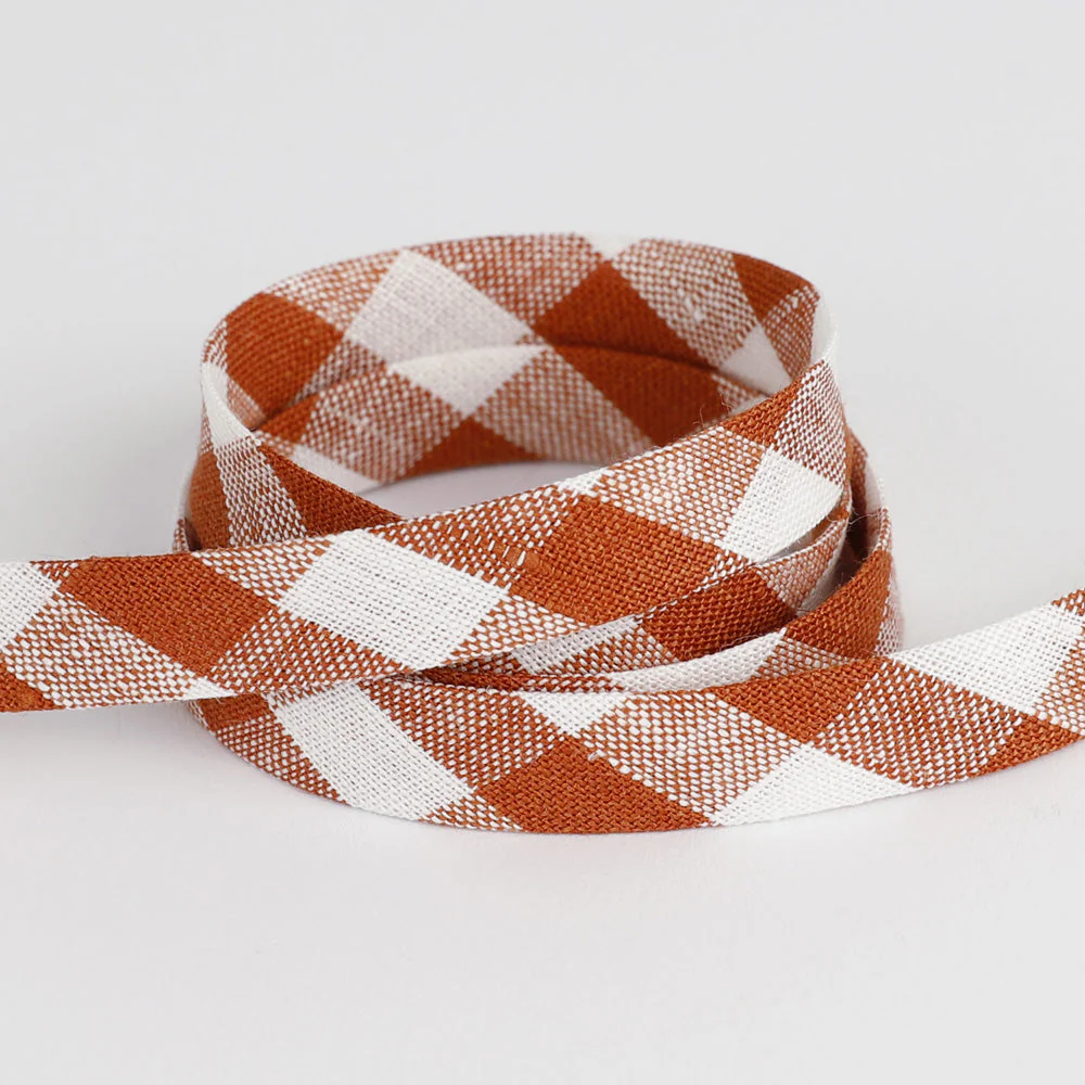 Gingham Linen Bias Binding - Paprika - Image 2