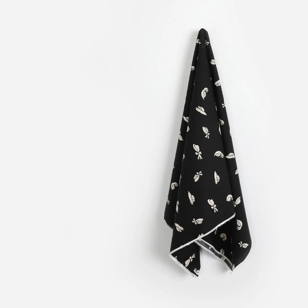 Hat Print Cotton/Rayon - Black/Ivory - Image 2