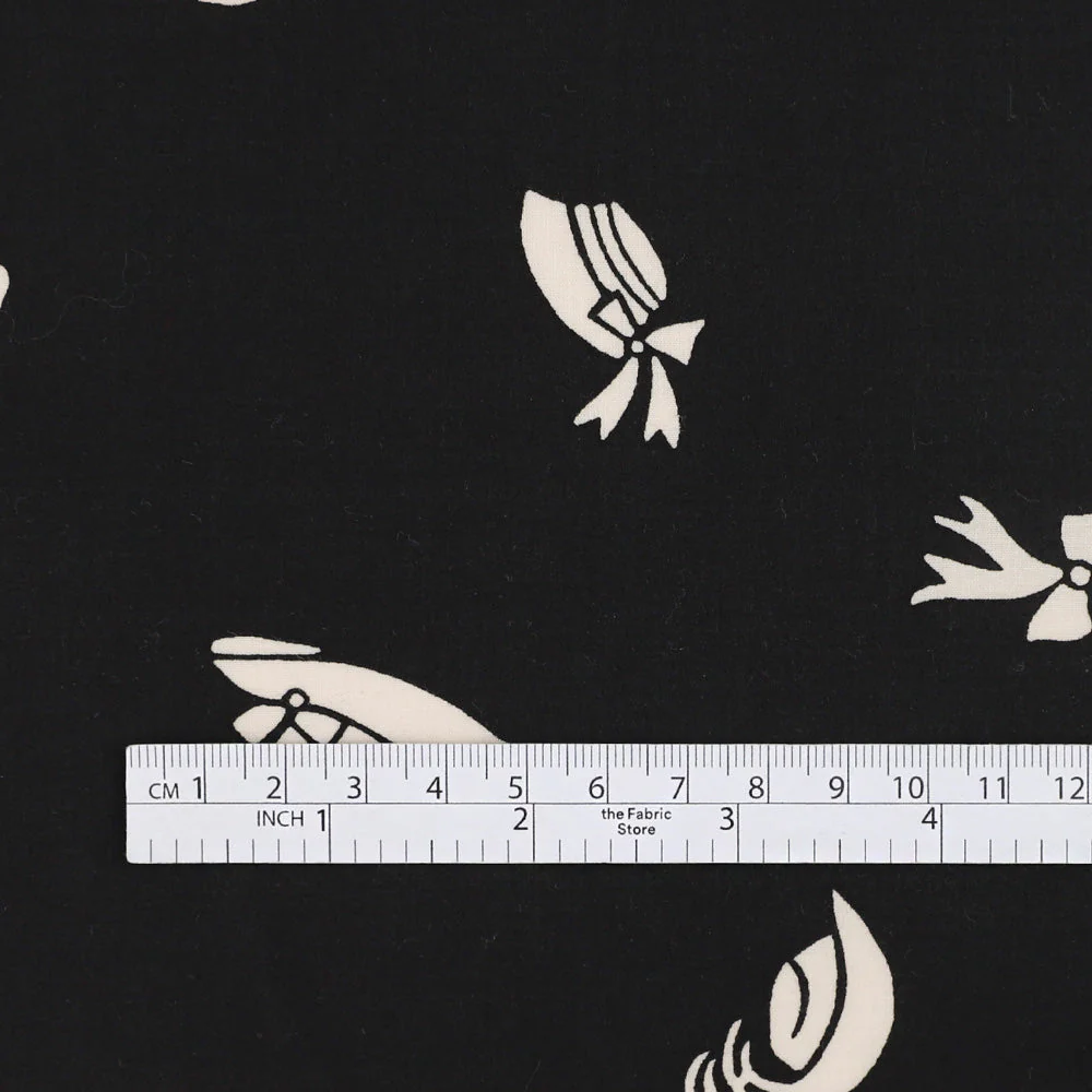 Hat Print Cotton/Rayon - Black/Ivory - Image 4