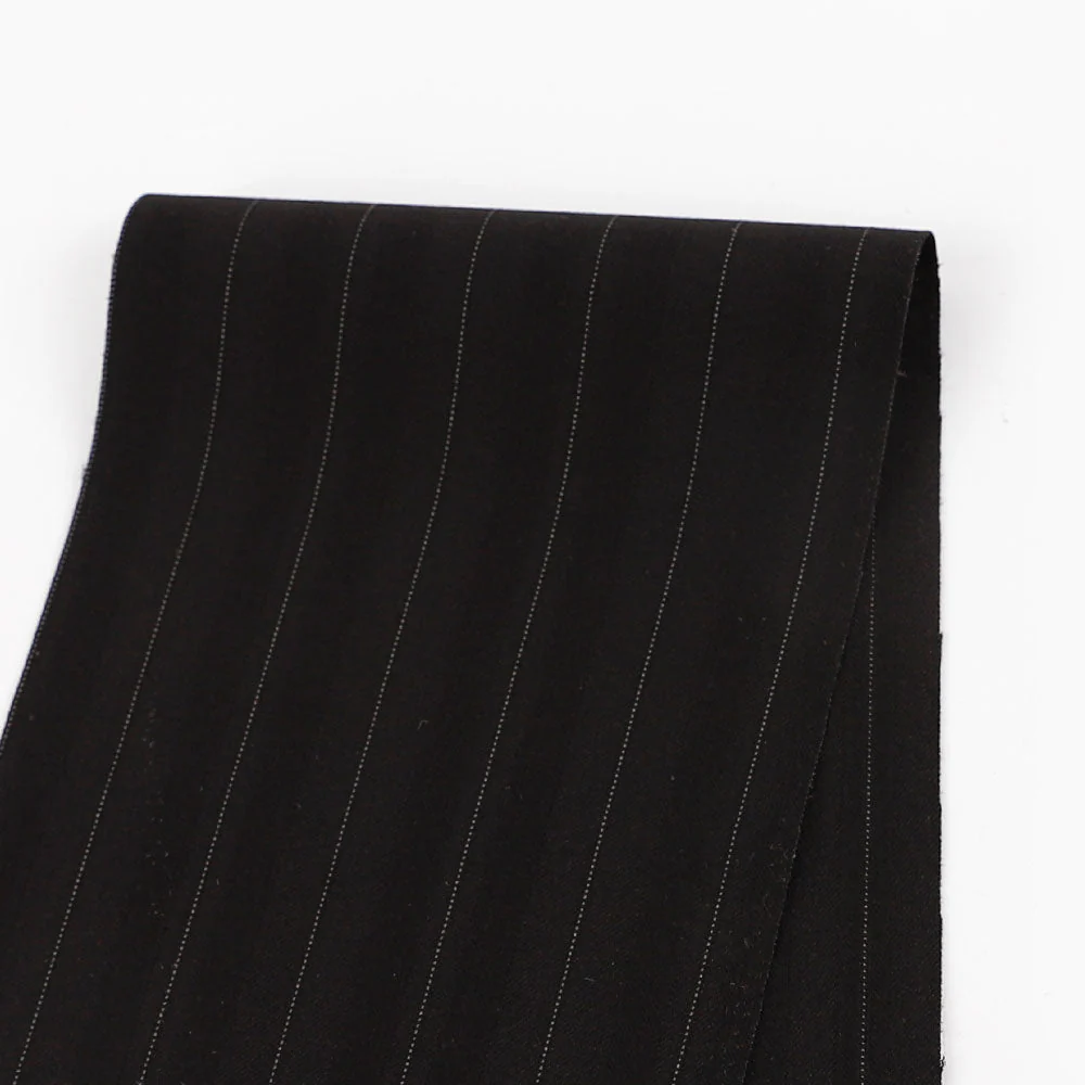 Herringbone Pinstripe Stretch Poly Suiting - Black