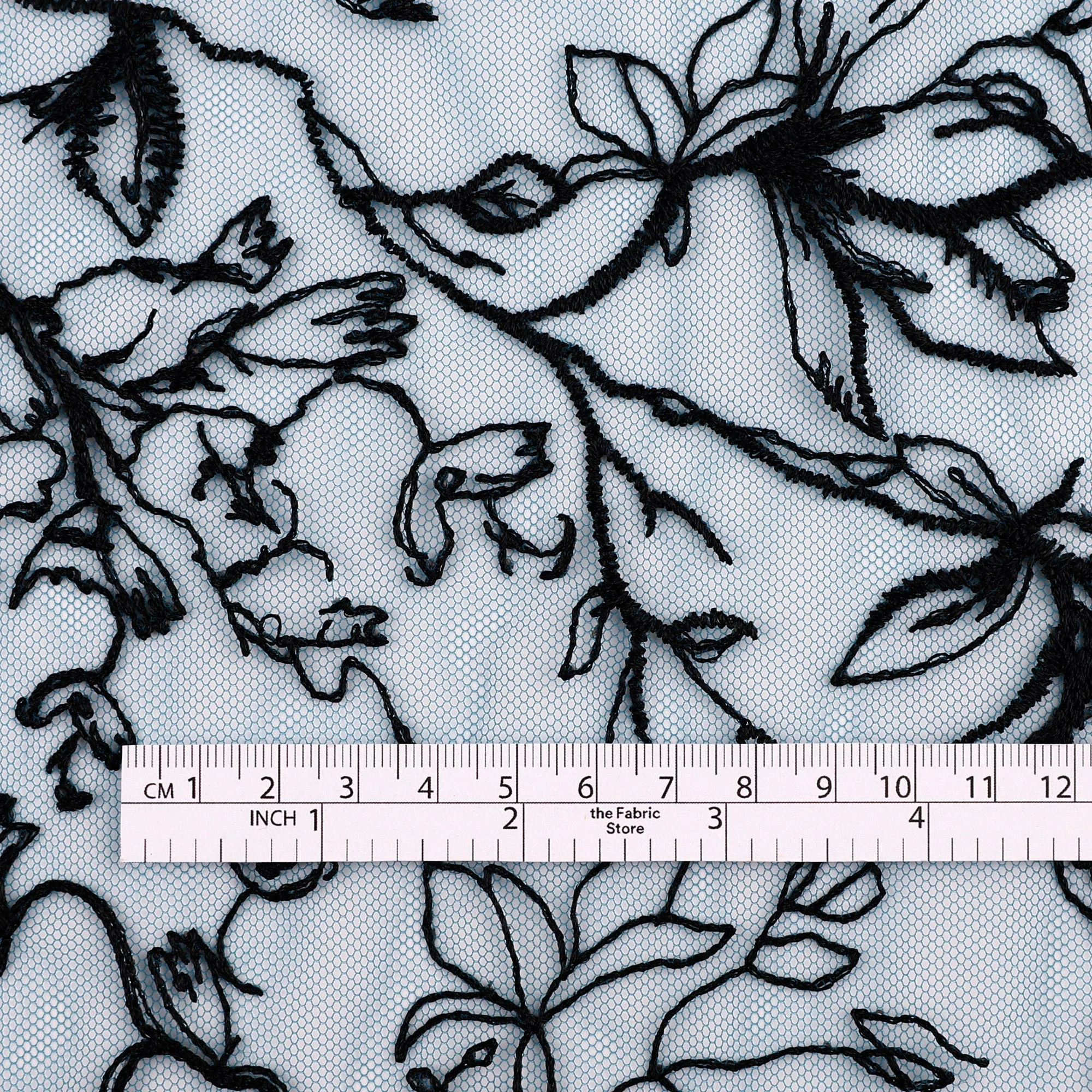 Honeysuckle Embroidered Tulle - Teal/Black - Image 2