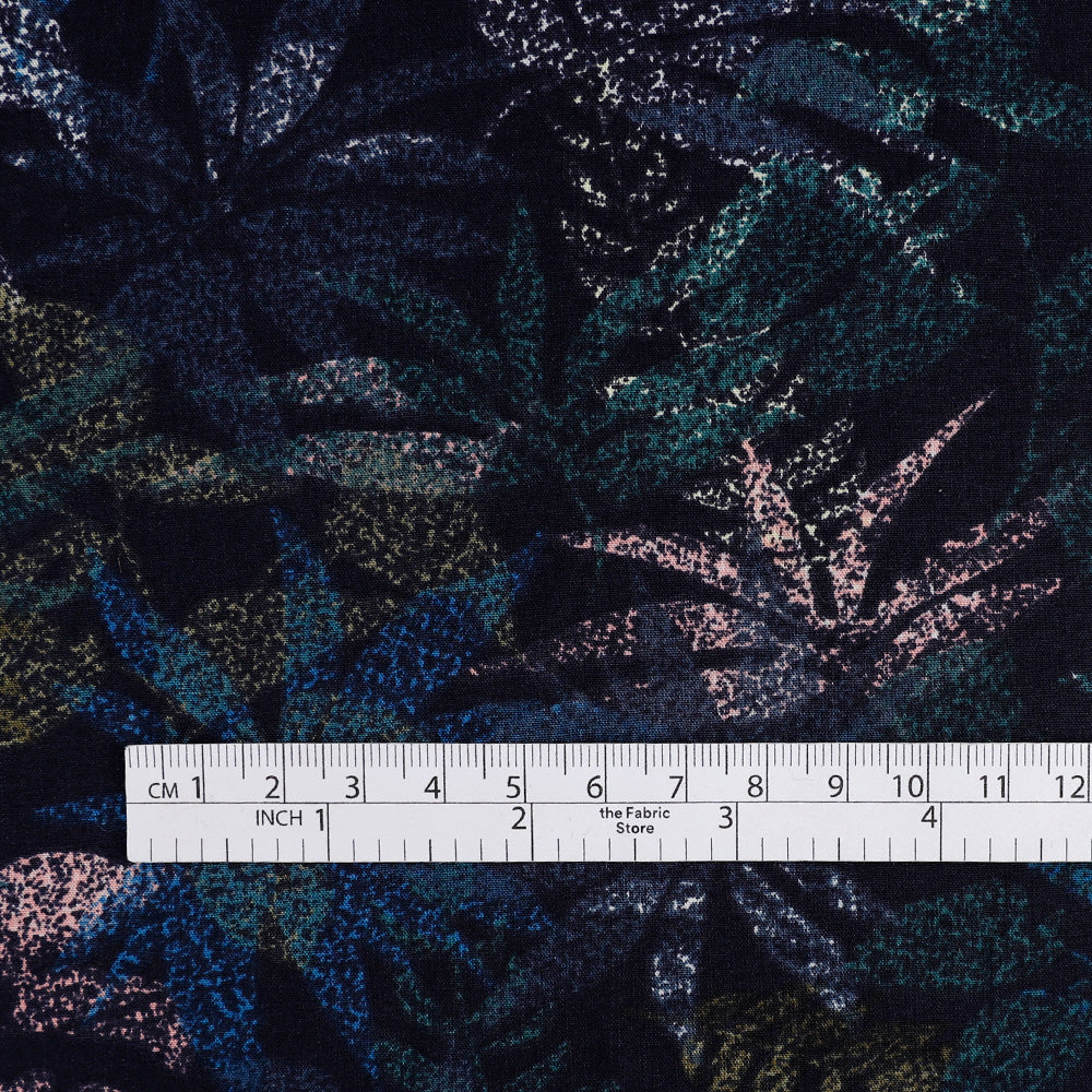 Layered Leaves Rayon Challis - Navy (remnant) - Image 4