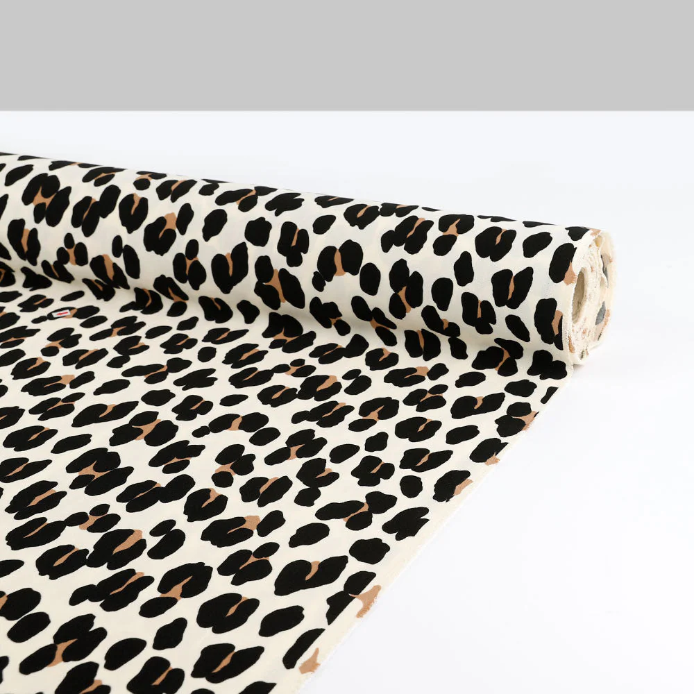 Leopard Satin Backed Poly Crepe - Cream - Image 3