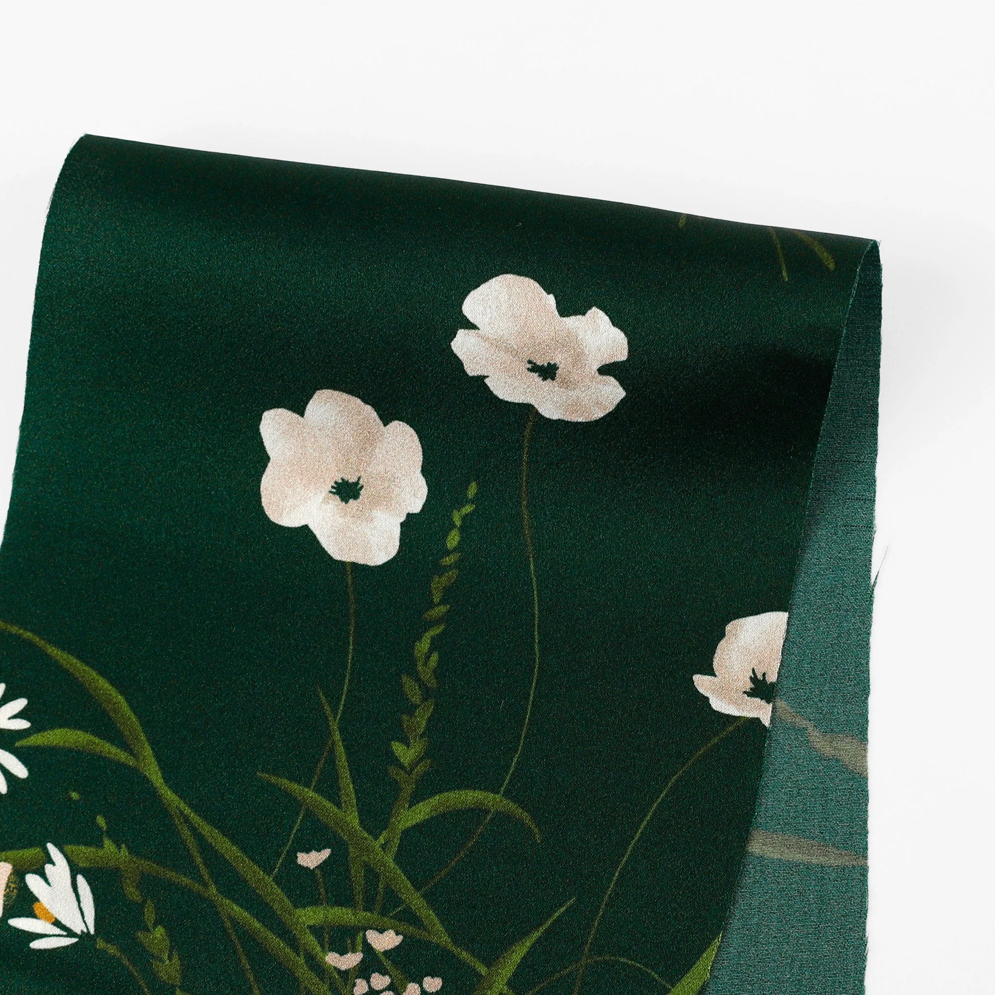 Meadow Blooms Silk Satin - Emerald