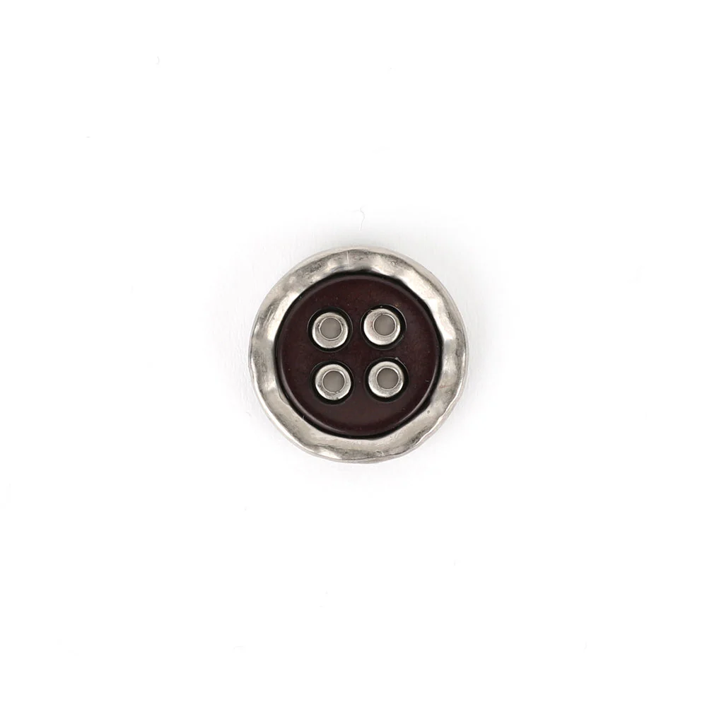 Metal/Poly Pie Button 22mm - Chocolate/Silver
