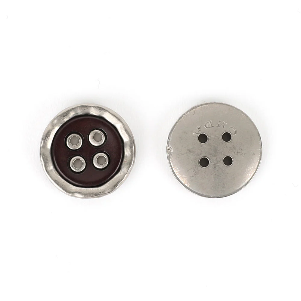 Metal/Poly Pie Button 22mm - Chocolate/Silver - Image 2