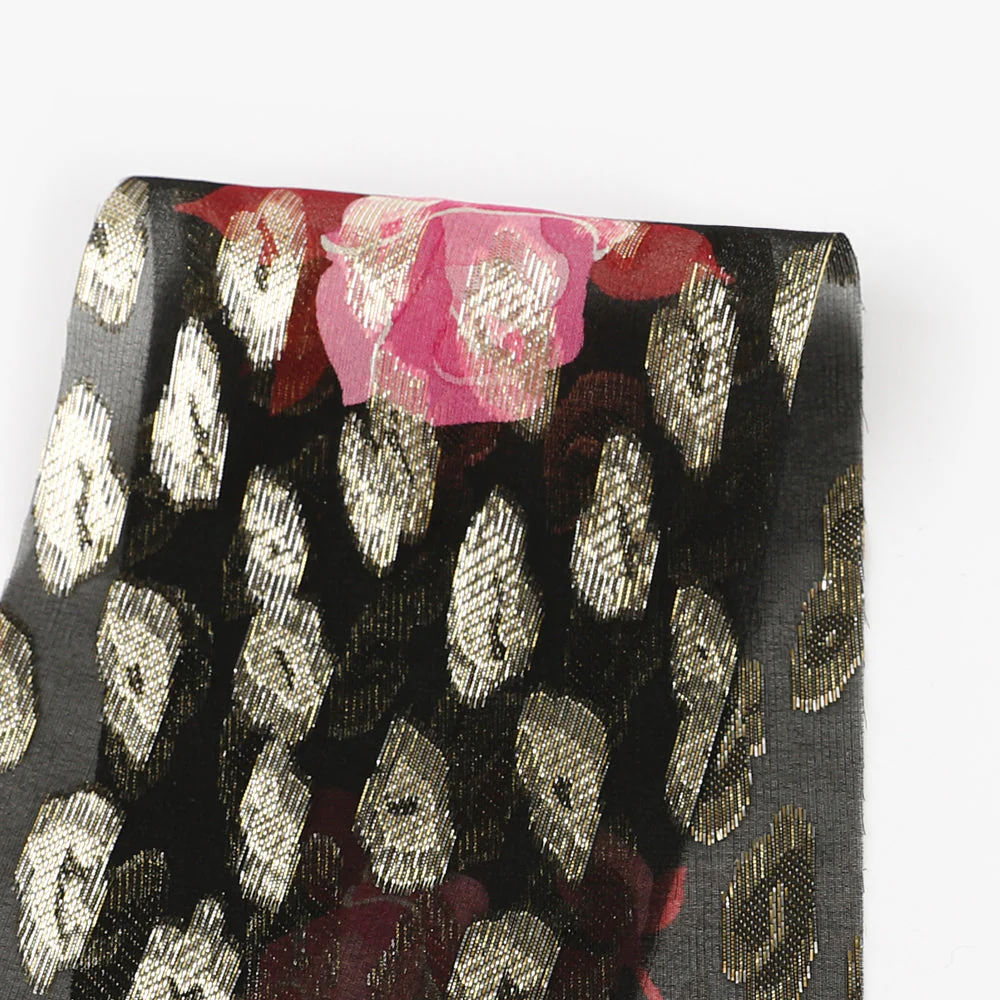 Metallic Leopard Spot Rose Silk - Black/Gold