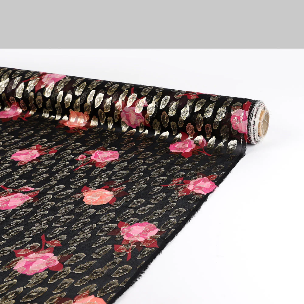 Metallic Leopard Spot Rose Silk - Black/Gold - Image 3
