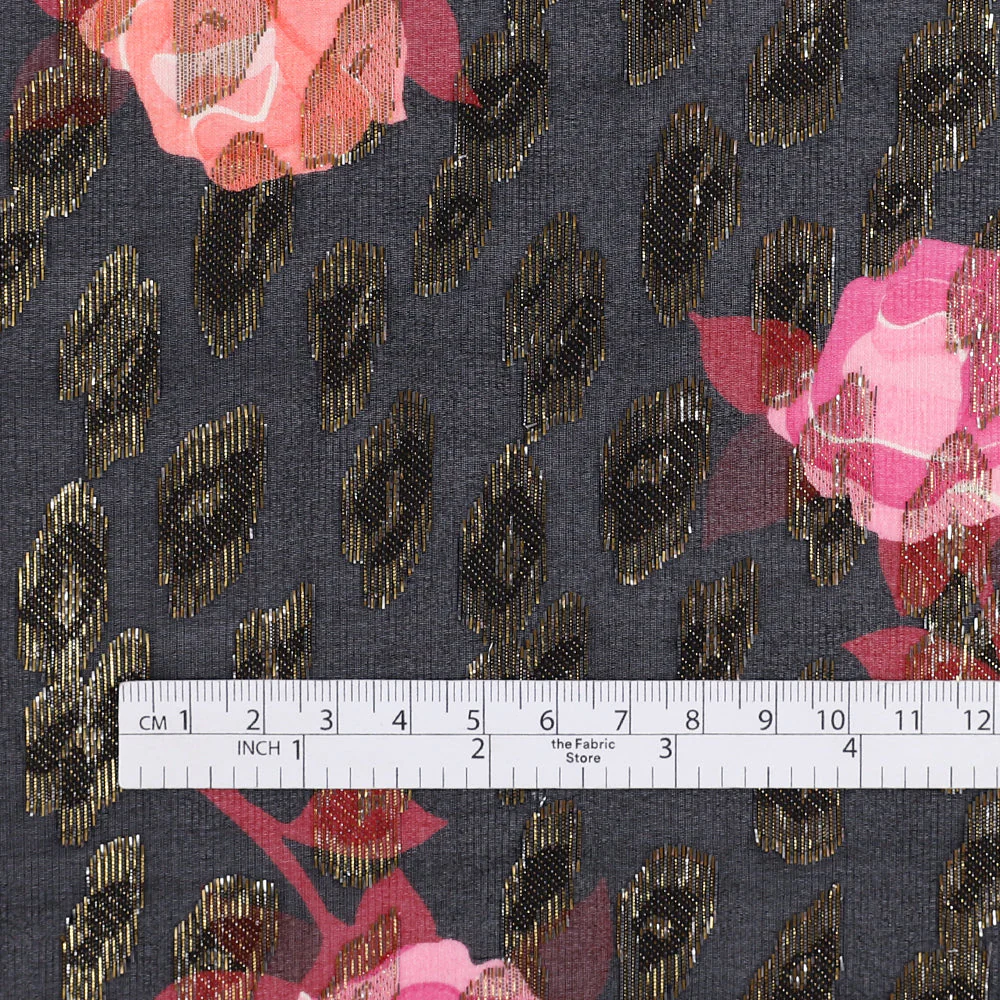 Metallic Leopard Spot Rose Silk - Black/Gold - Image 4