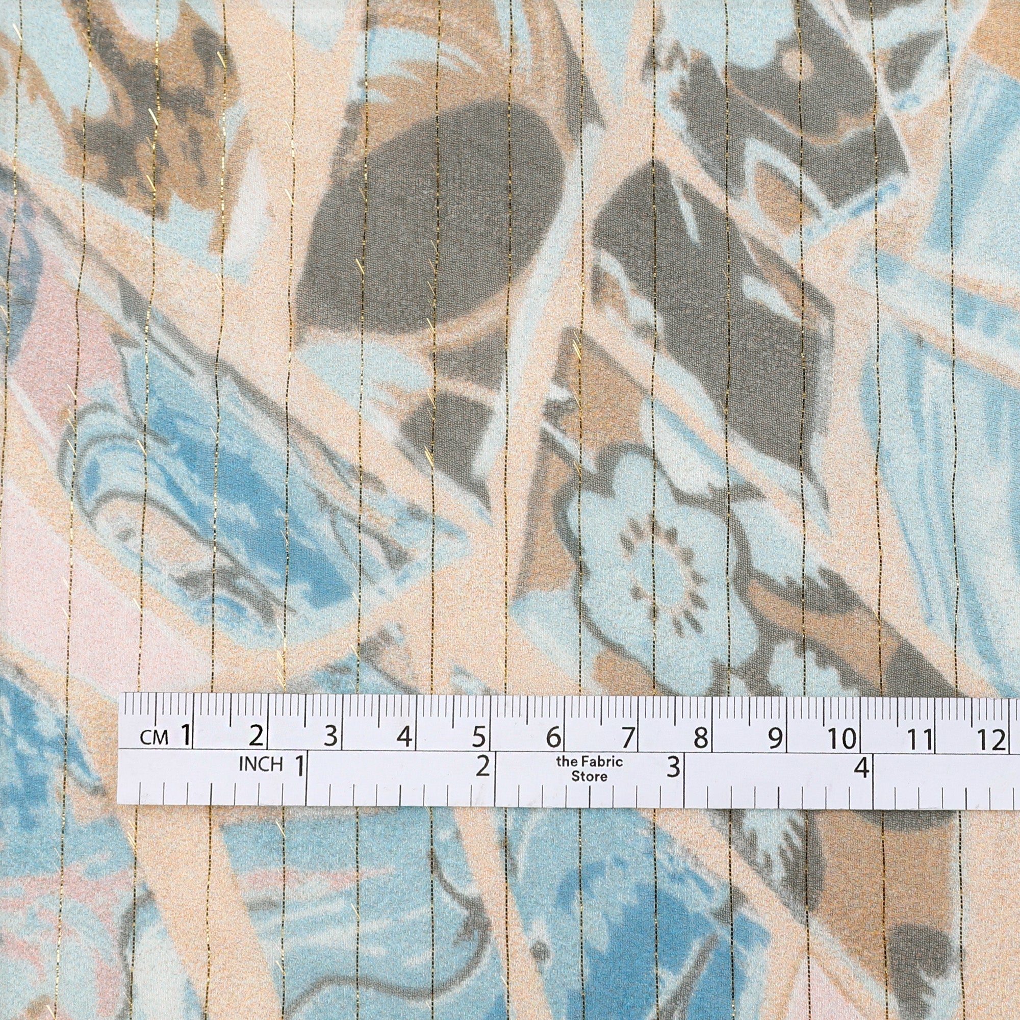 Mosaic Metallic Pinstripe Silk Georgette - Bronze/Blue - Image 4
