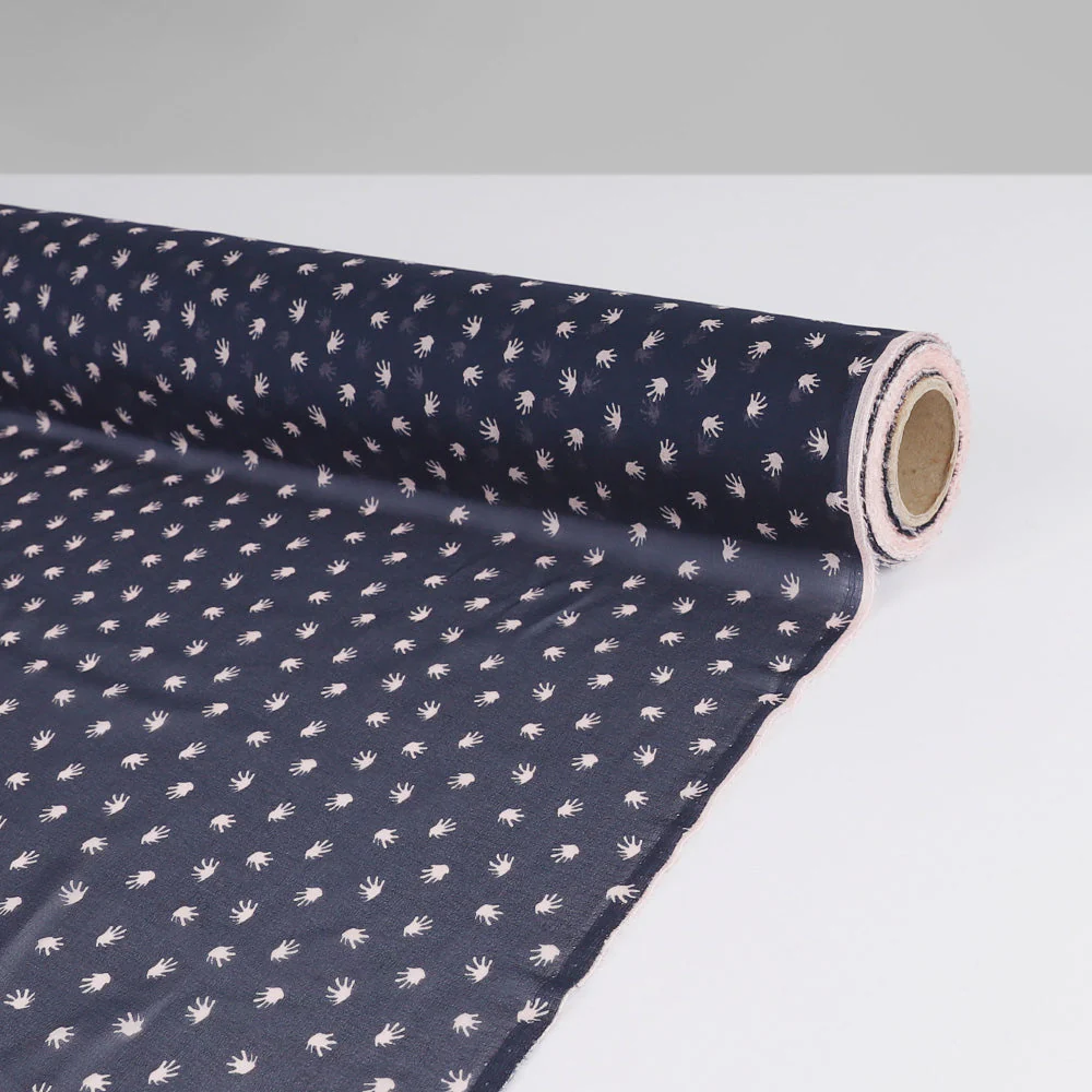 Mini Palm Leaf Silk Georgette - Navy - Image 3