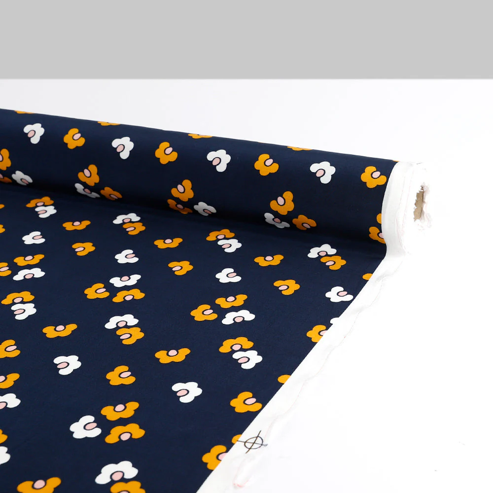 Mod Flower Viscose Crepe De Chine - Navy - Image 3