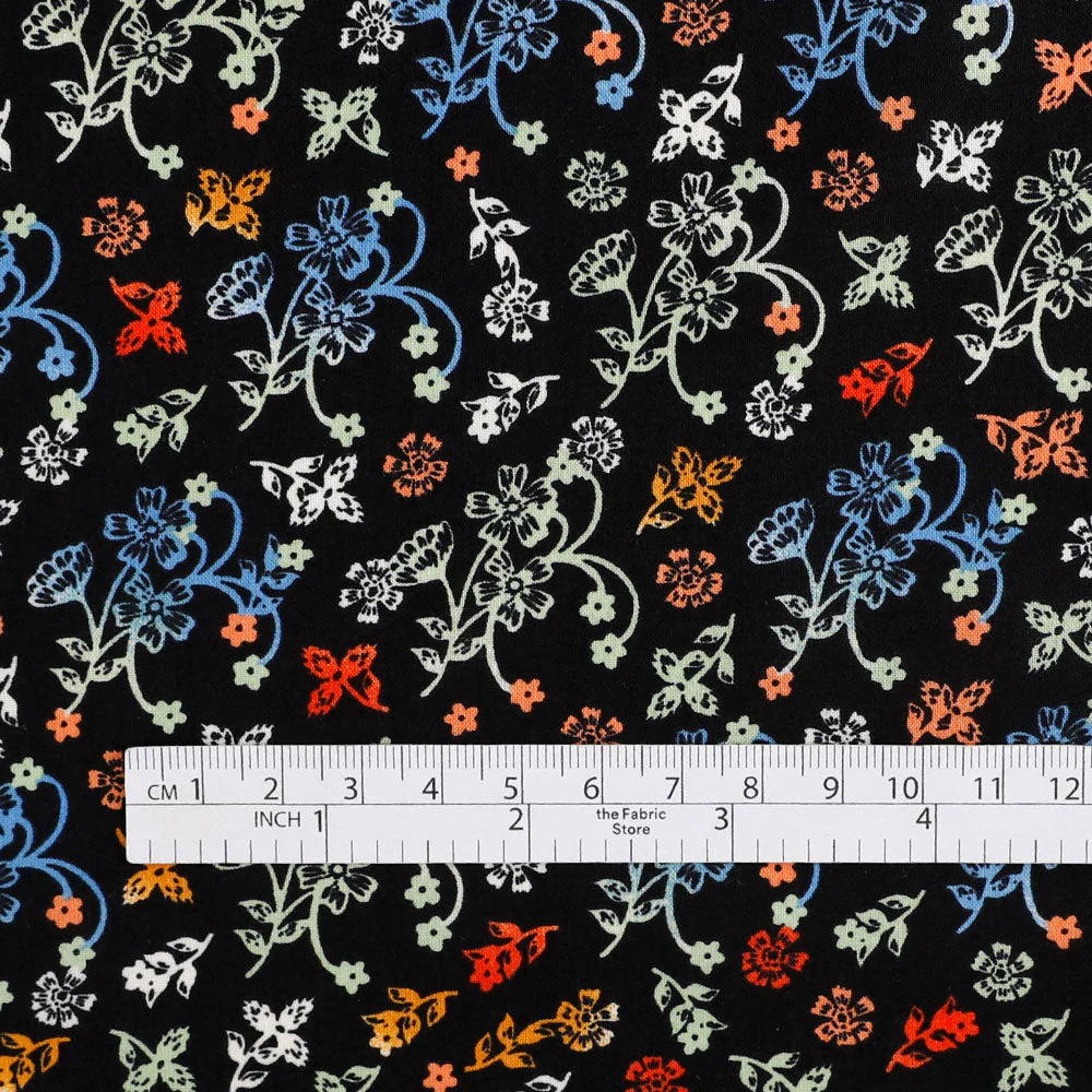 Ornamental Floral Viscose Challis - Black - Image 4