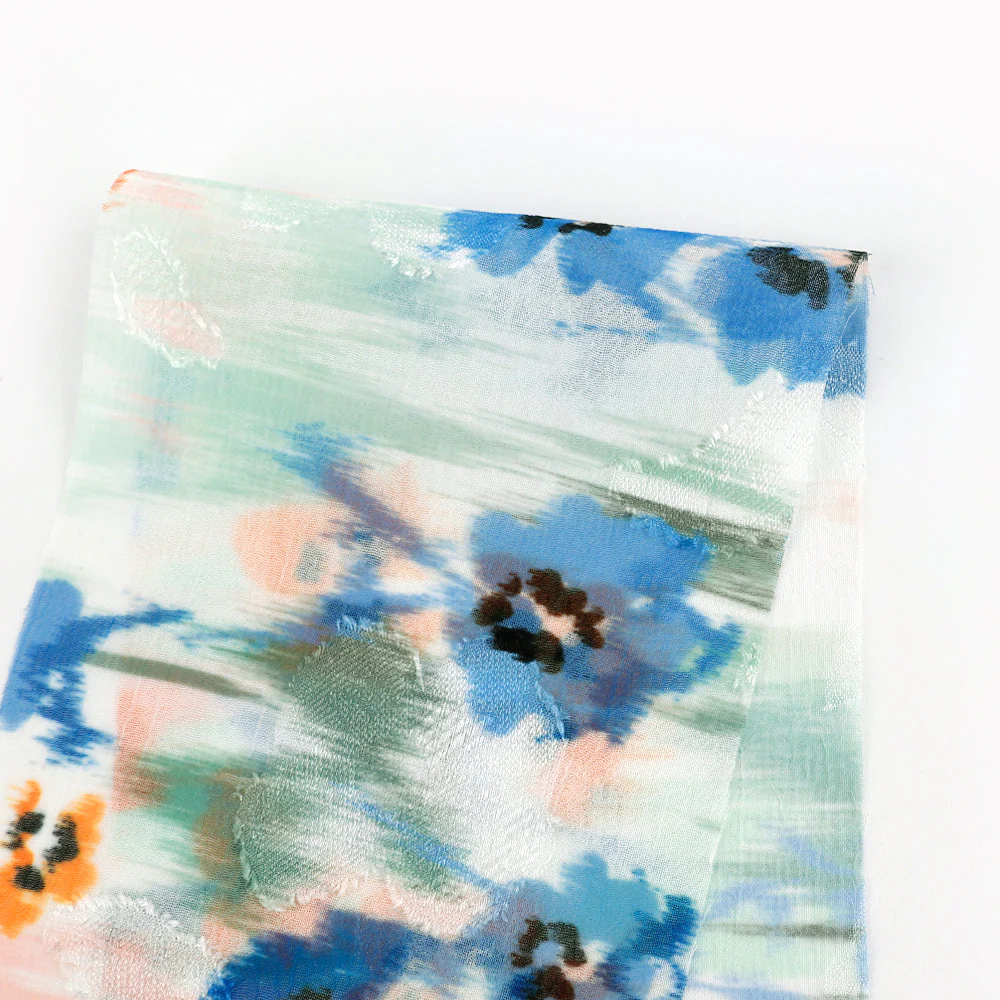 Pansy Patch Poly Devore - Blue/Orange