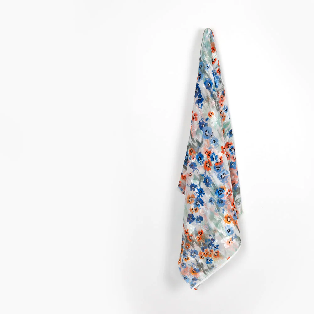 Pansy Patch Poly Devore - Blue/Orange - Image 2