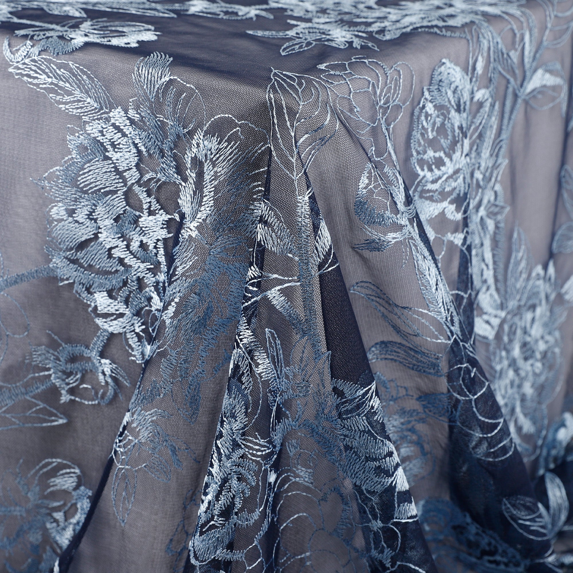 Peony Embroidered Tulle - Navy/Powder - Image 3