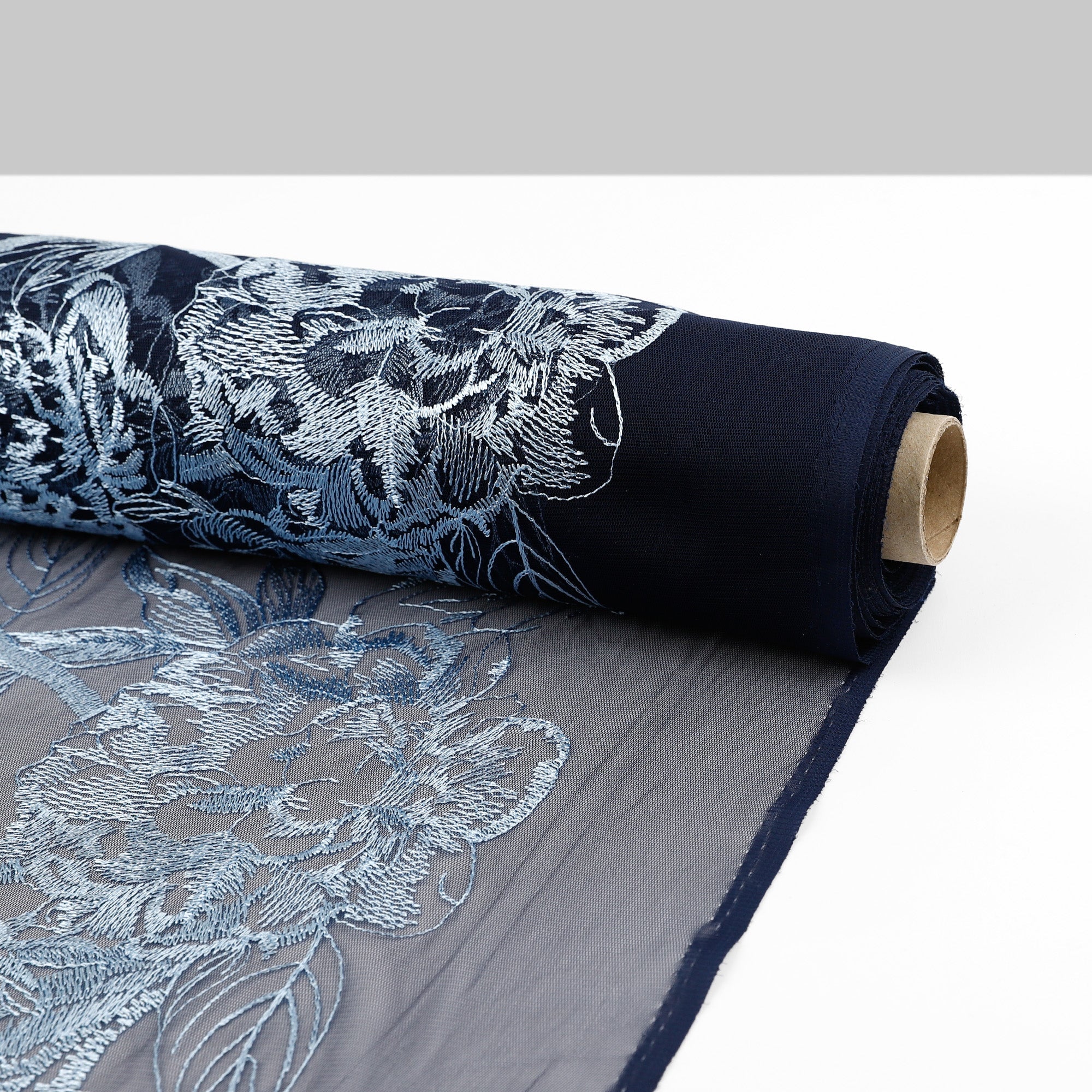 Peony Embroidered Tulle - Navy/Powder - Image 4
