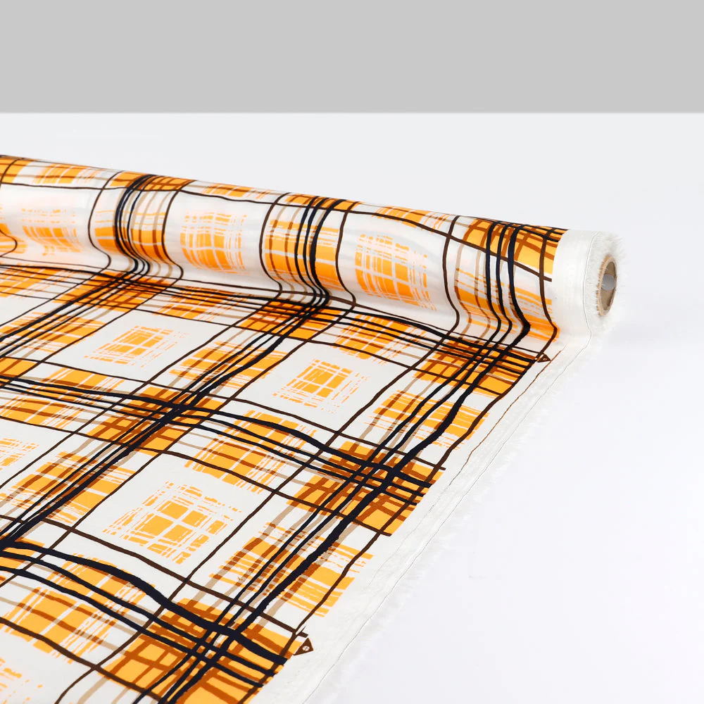 Printed Plaid Poly Twill - Orange Glow - Image 3