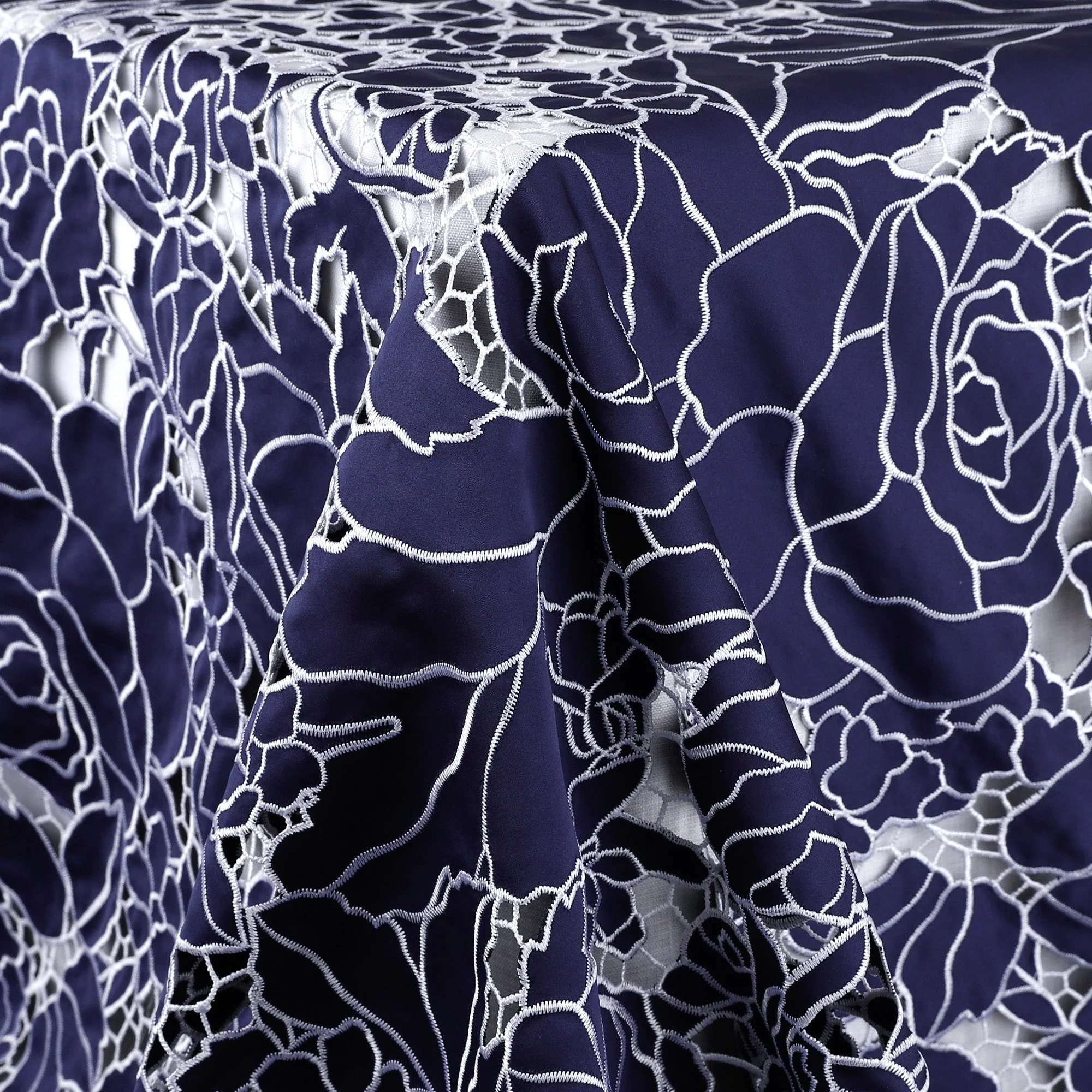 Rose Cut-Out Embroidered Satin - Navy - Image 2