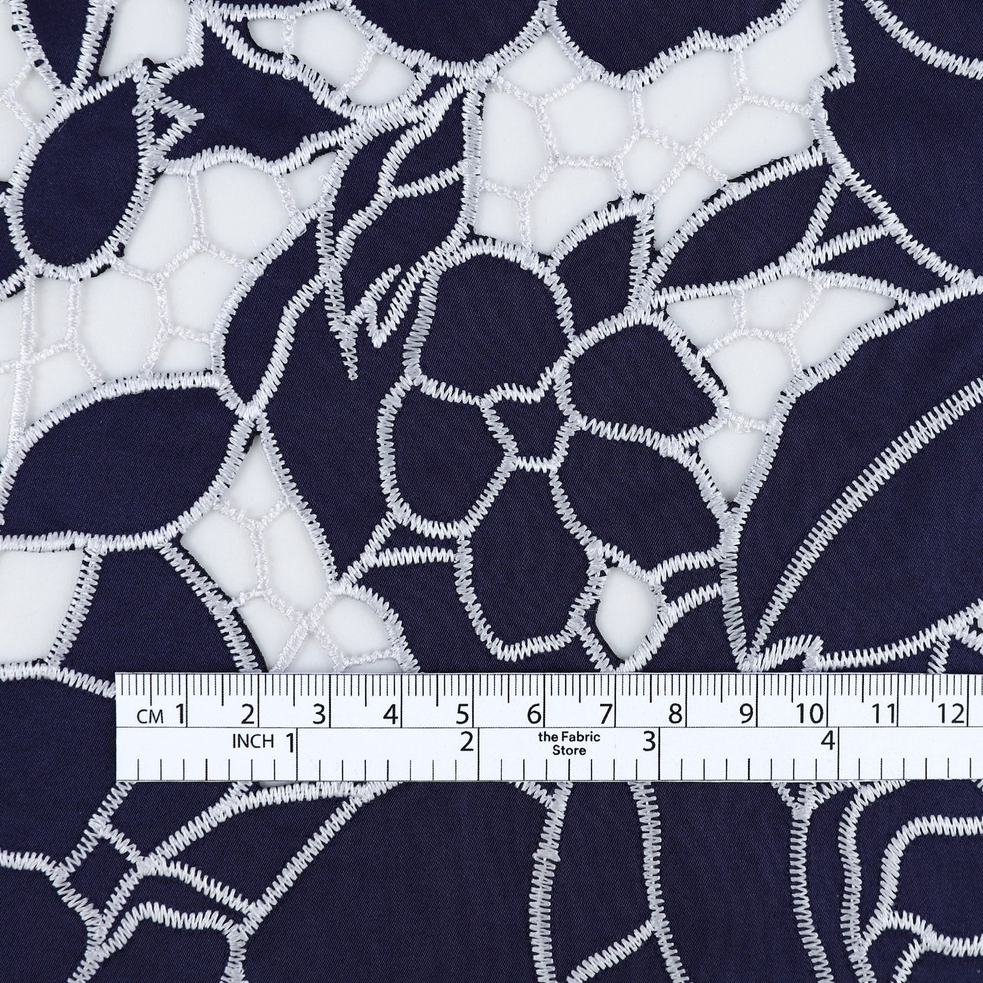 Rose Cut-Out Embroidered Satin - Navy - Image 4