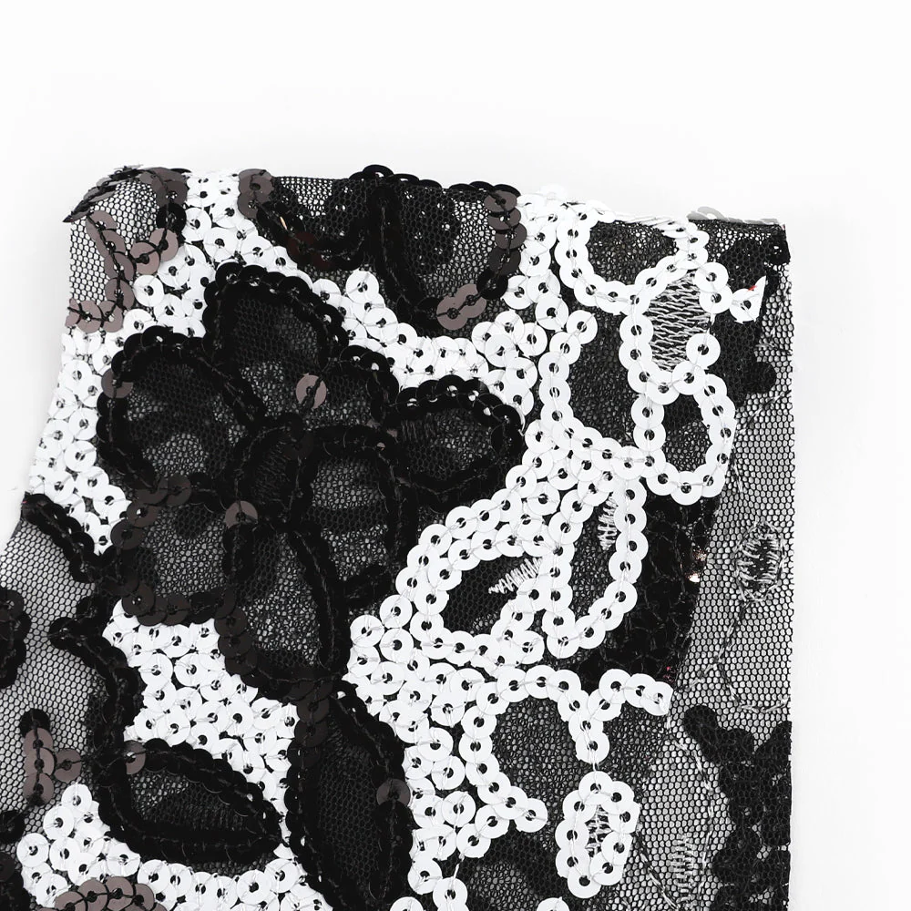 Sheer Flower Sequinned Tulle - Black/White