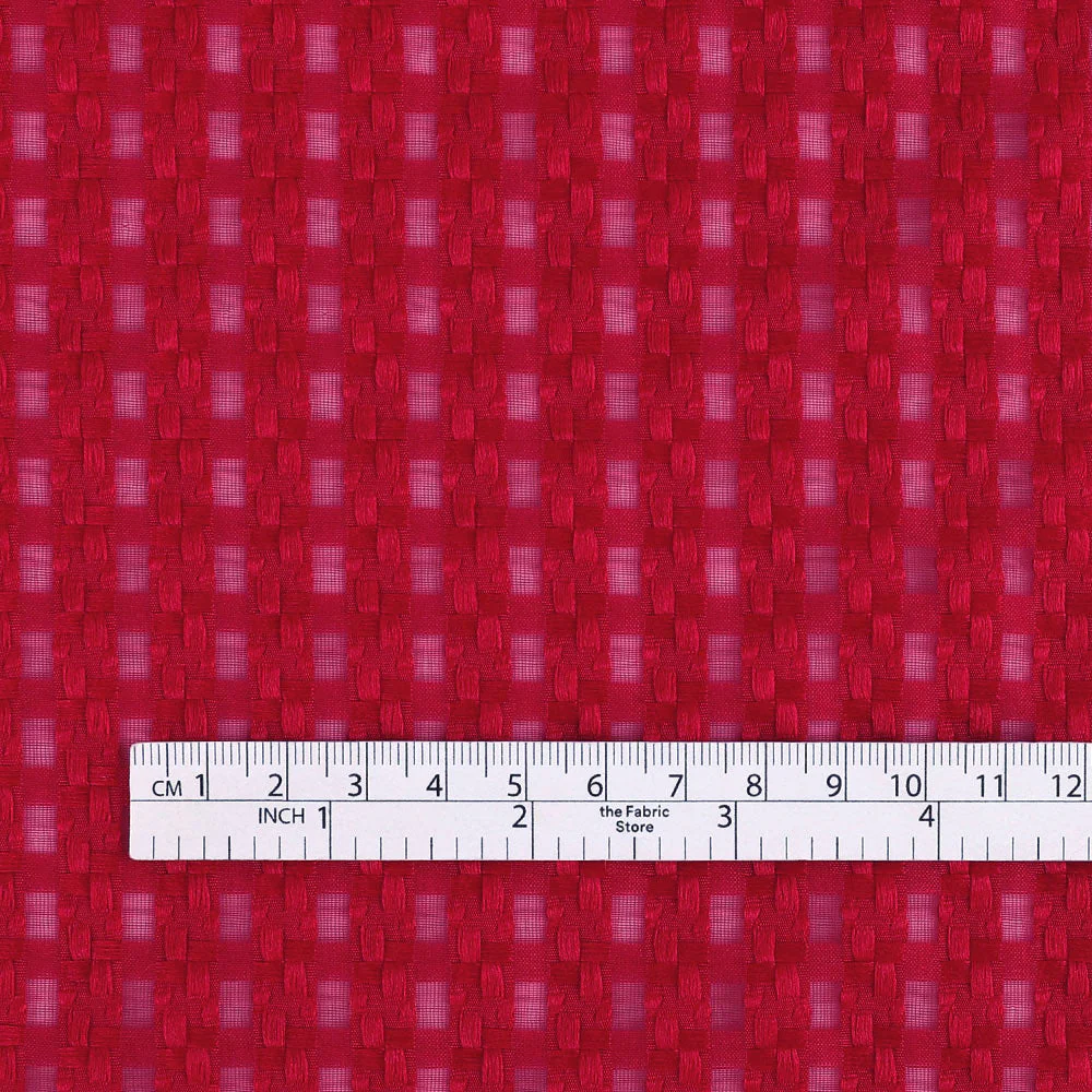 Sheer Woven Grid Poly/Nylon - Raspberry Red - Image 4