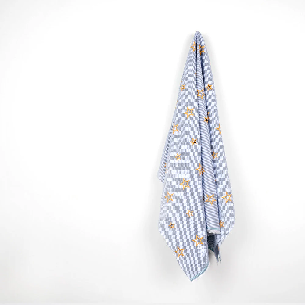 Star Embroidered Cut-Out Stripe Cotton - Blue - Image 2