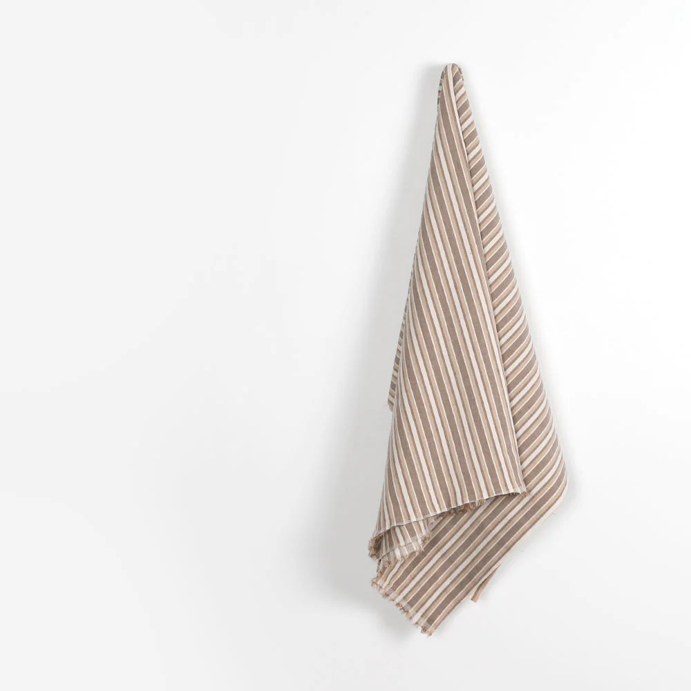 Stretch Linen Blend Twill Stripe - Choc Caramel - Image 2
