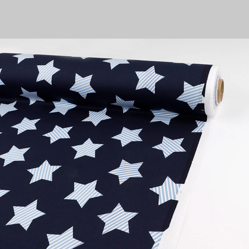 Striped Star Stretch Cotton Sateen - Navy - Image 3