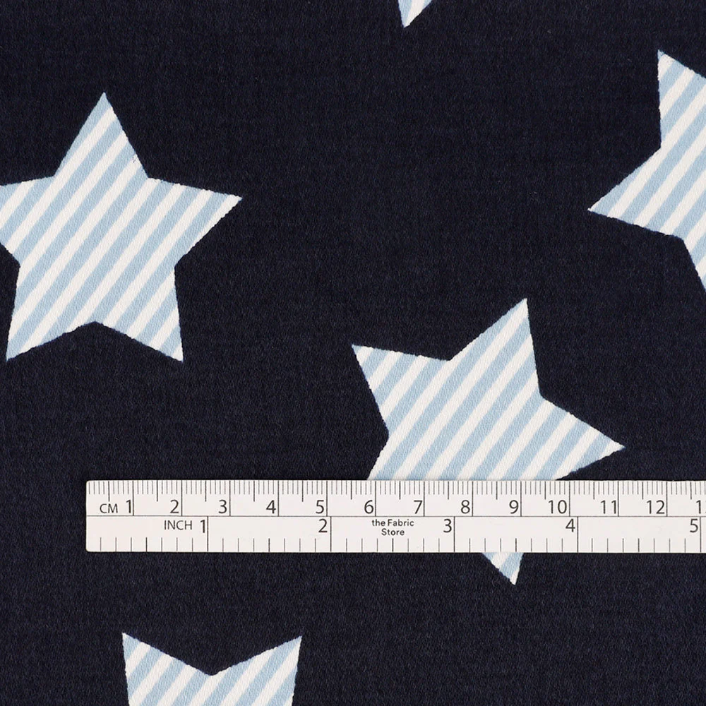 Striped Star Stretch Cotton Sateen - Navy - Image 4