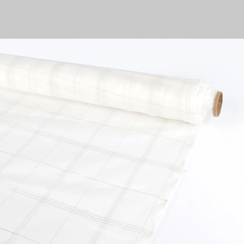 Tri Windowpane Check Silk Chiffon - Gold - Image 3