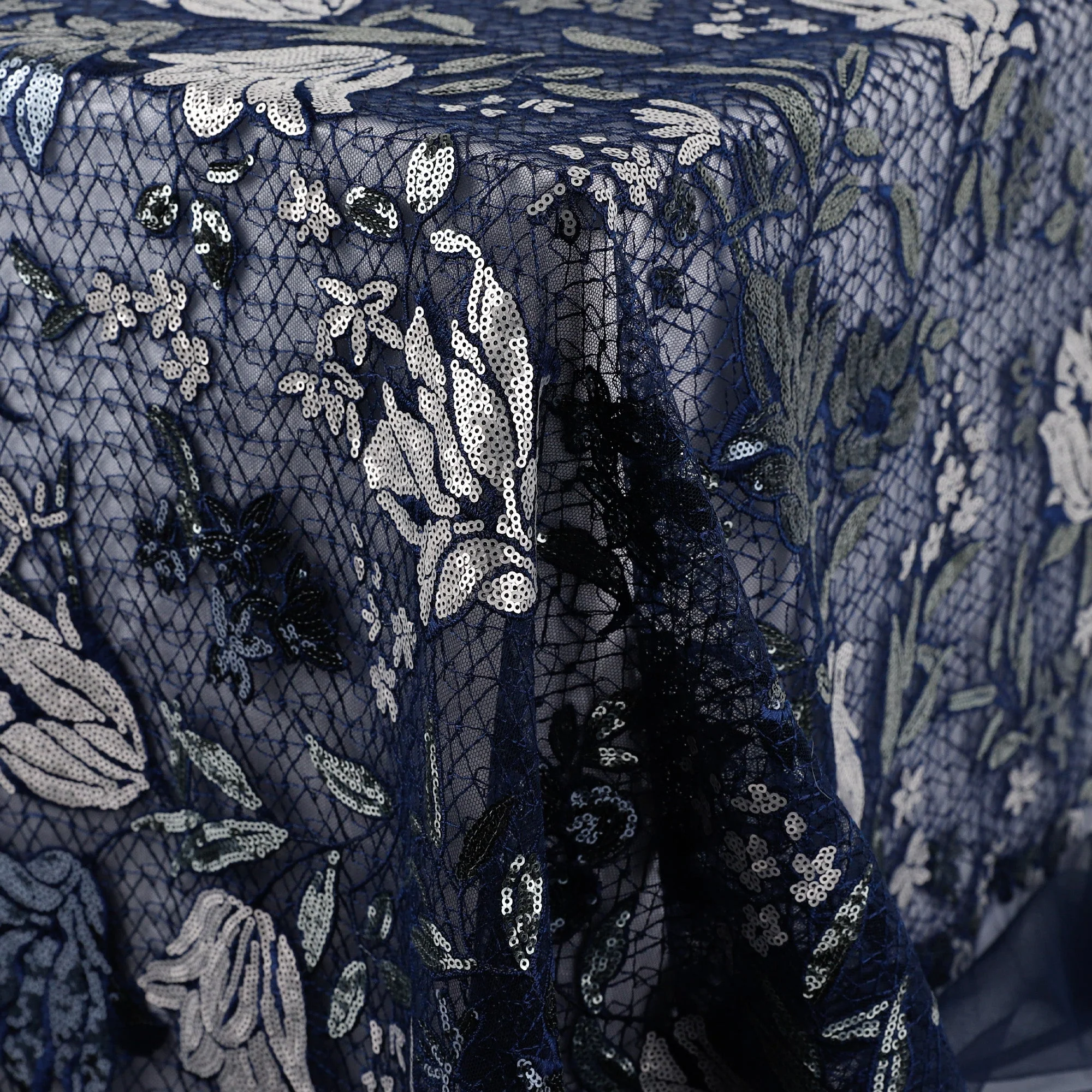 Tulip Embroidered Tulle - Marine - Image 2